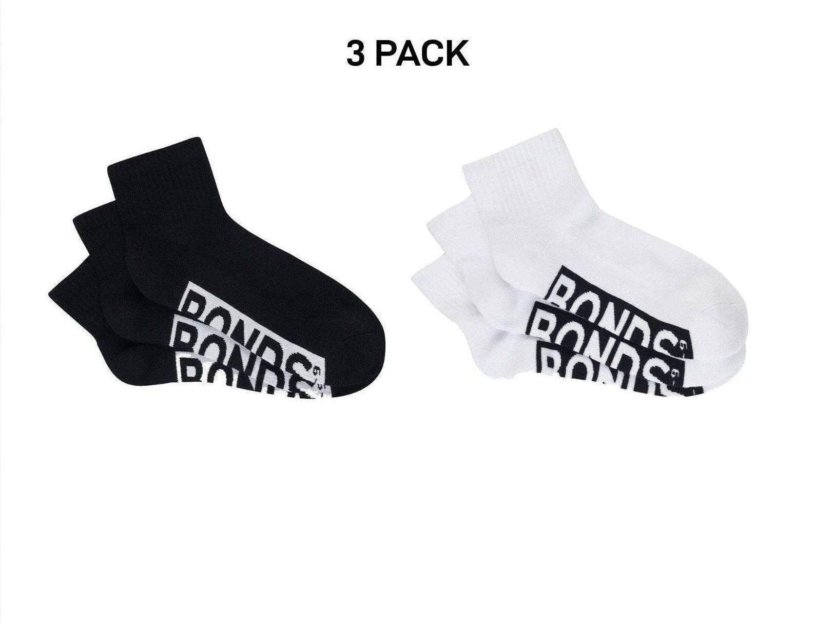Bonds Mens Logo Cushioned Quarter Crew Socks Smooth Toe Seams 3 Pack SXN93N