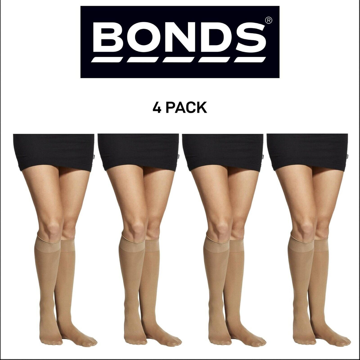 Bonds Womens Semi Opaque Knee High 40 Denier Socks Wide Comfort 4 Pack L79582