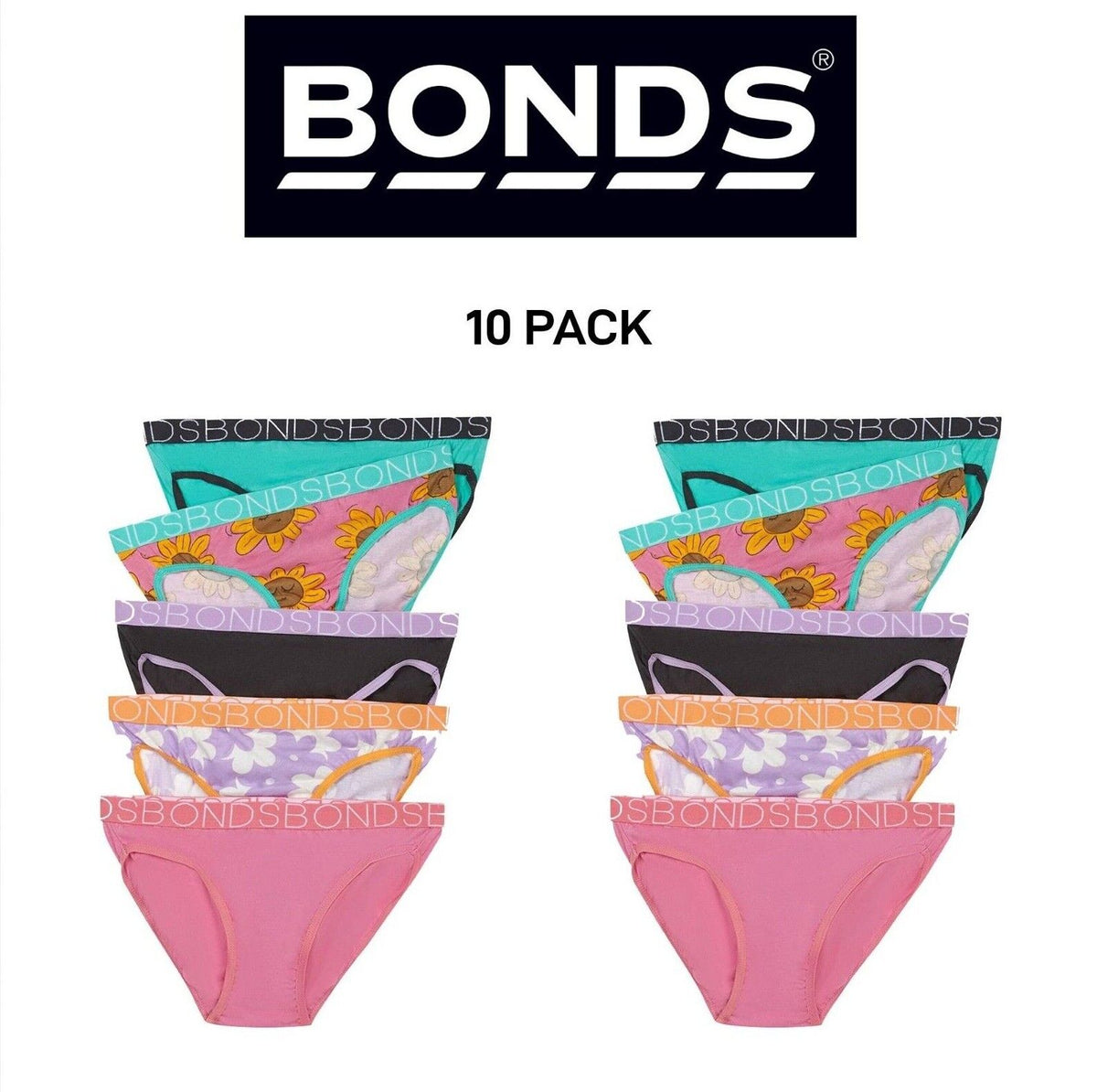 Bonds Girls Bikini Soft and Stretchy Perfect Everyday Coverage 10 Pack UWNV5A