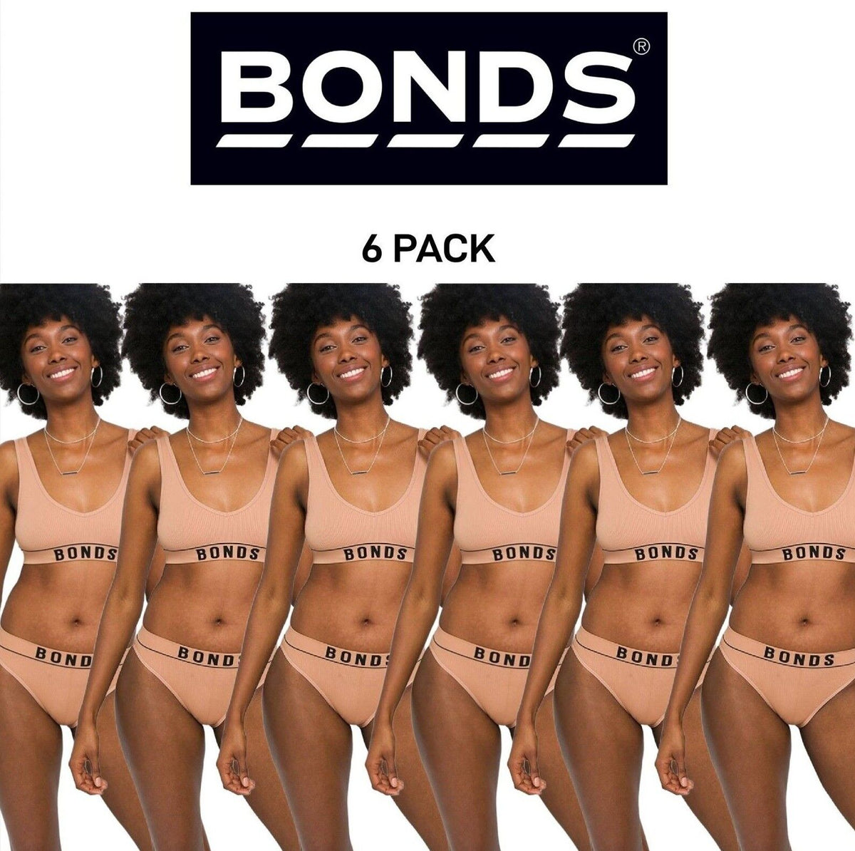 Bonds Womens Retro Rib Hi Leg Bikini Full Coverage Stretch Rib Knit 6 Pack WU8GT