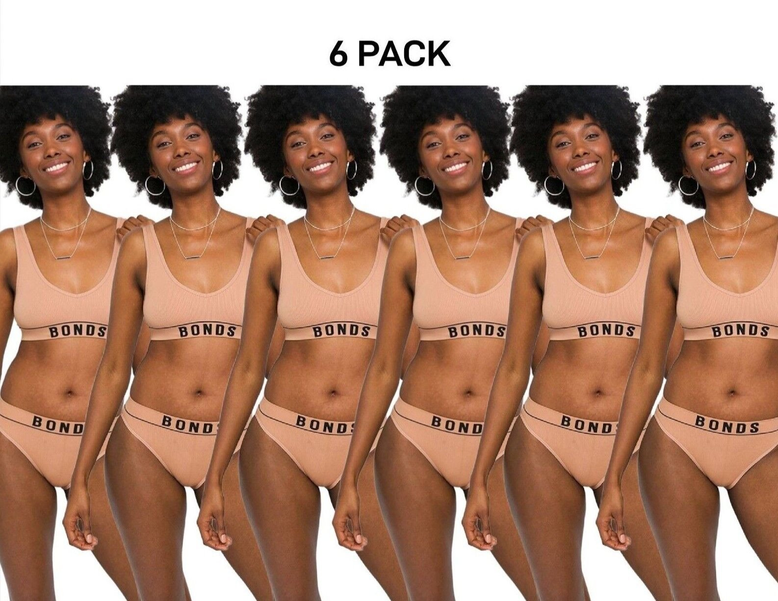 Bonds Womens Retro Rib Hi Leg Bikini Full Coverage Stretch Rib Knit 6 Pack WU8GT