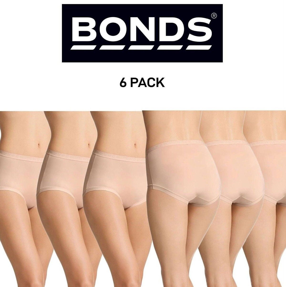 Bonds Womens Invisitails Full Brief Soft and Stretchy Waistband 6 Pack WZGGY