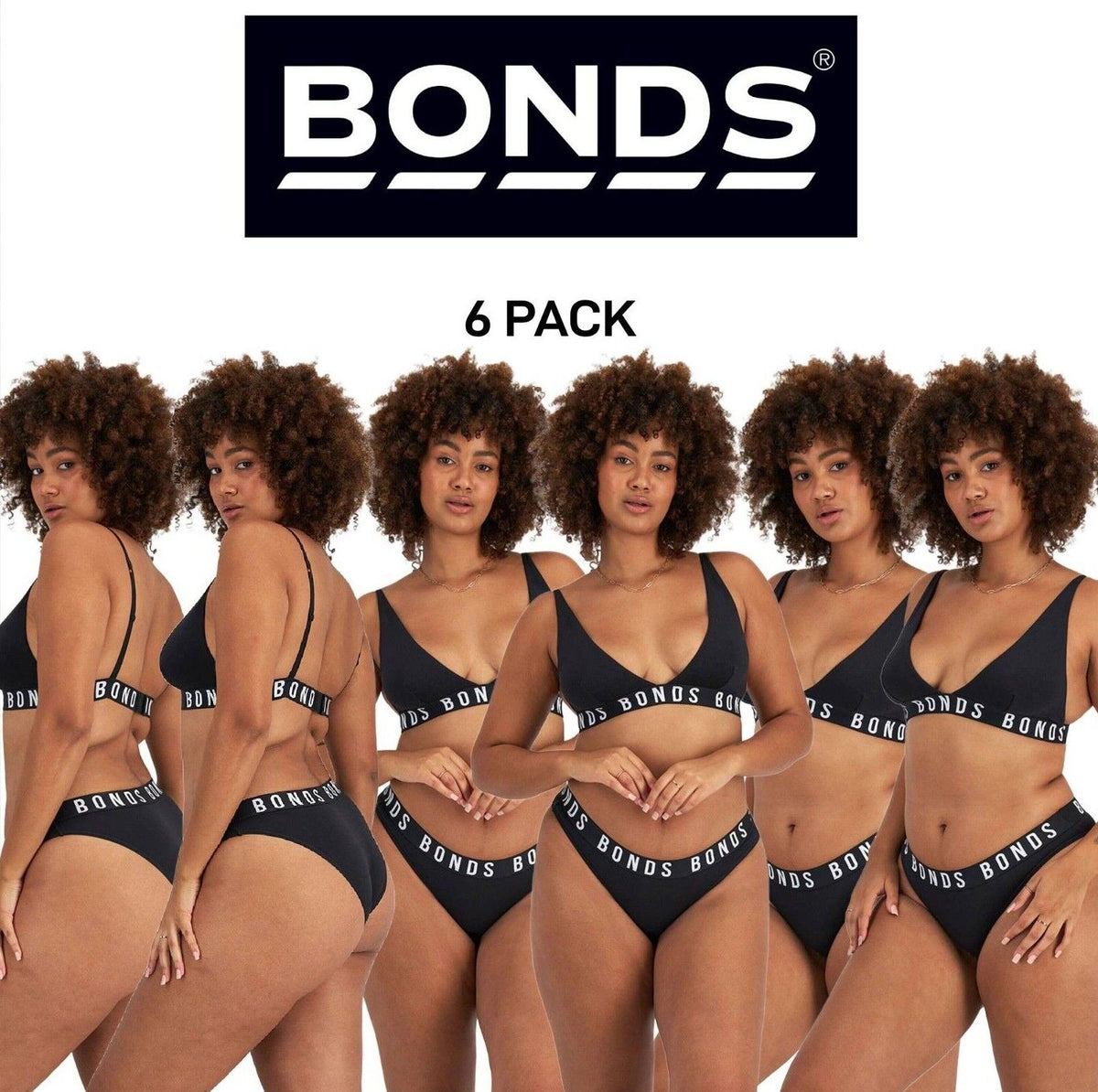 Bonds Womens Icons Super Logo Bikini Cotton Comfy Hi Leg Cut Undies 6 Pack WR4L