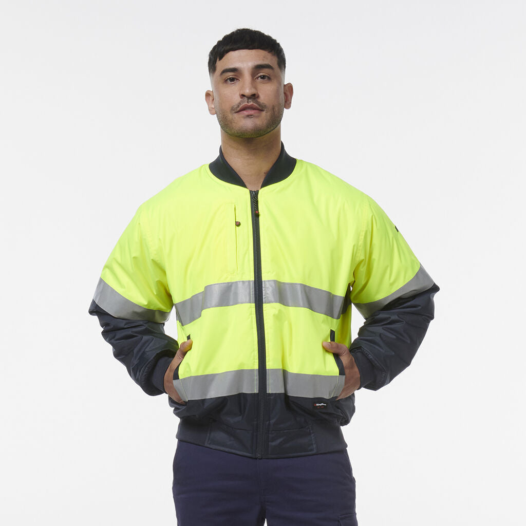 KingGee Mens Hi Vis Reflective Quilted Bomber Work Safety Jacket K55032