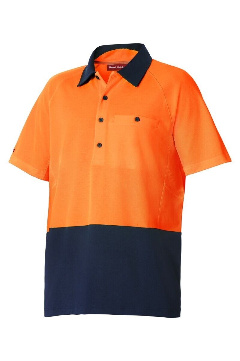 SALE Mens Hard Yakka Koolgear Hi-Vis 2 Toned Short Sleeve Work Polo Shirt Y11396