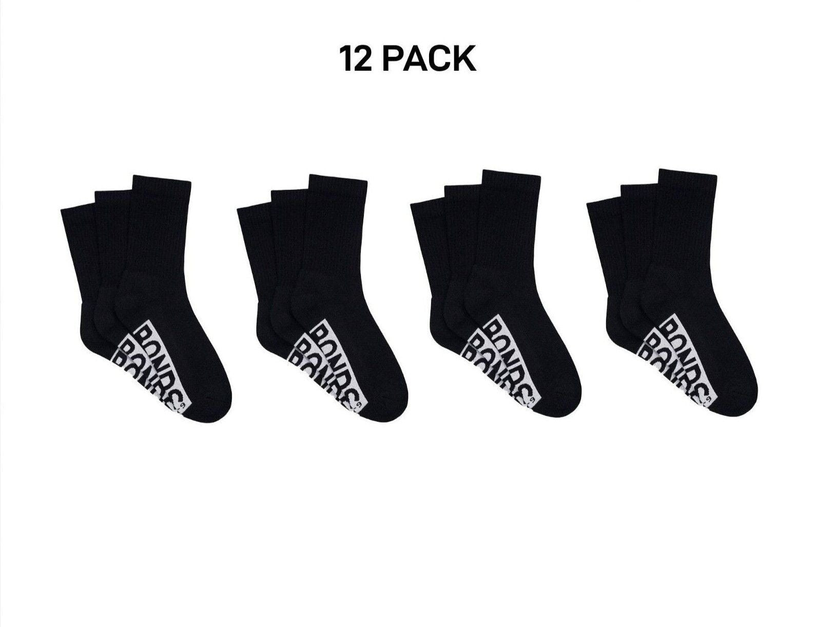 Bonds Mens Logo Cushioned Crew Socks Extra Comfort Smooth Seams 12 Pack SXMW3N