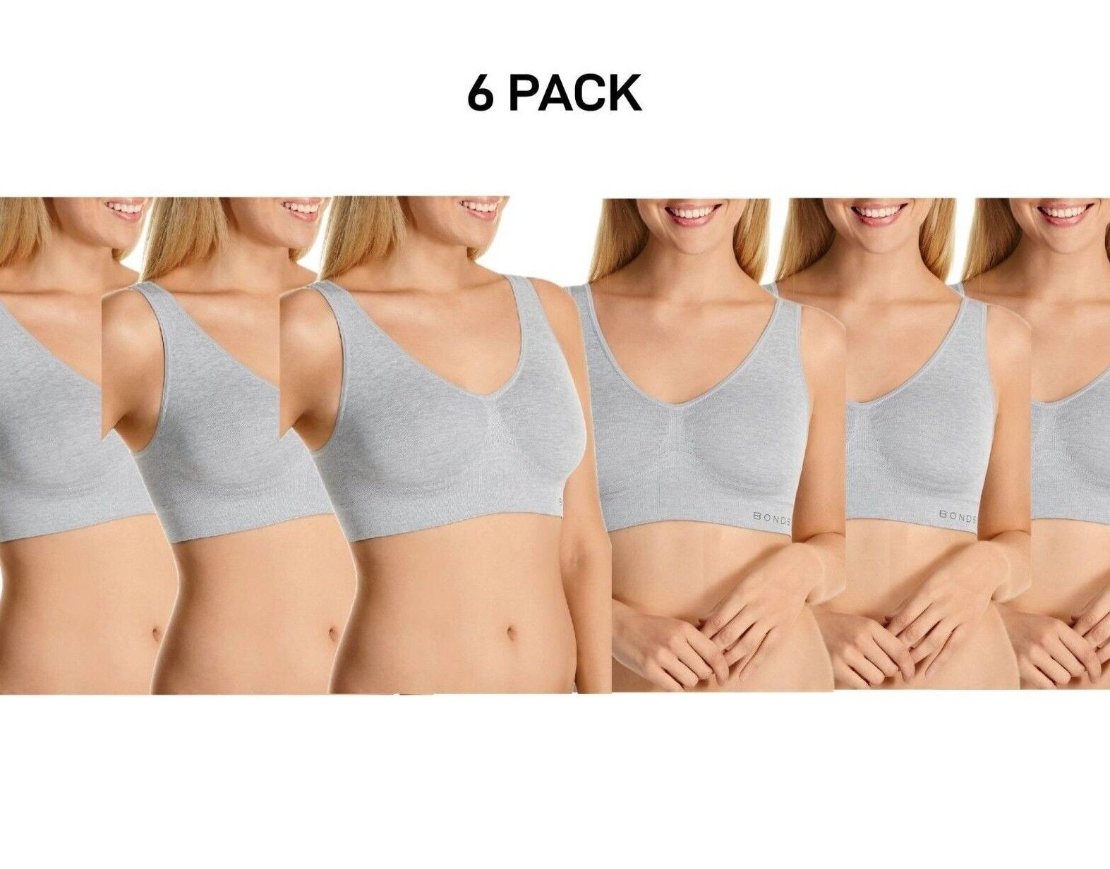 Bonds Womens Comfy Crop Regular Super Soft Flexible Wirefree Bra 6 Pack WVLHY
