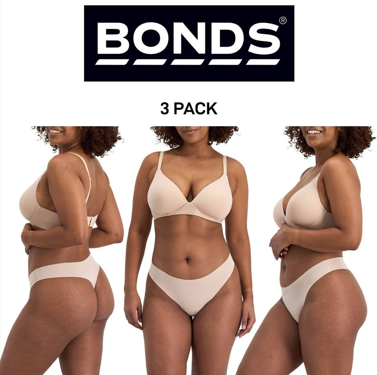 Bonds Womens Invisi Freecuts Gee Sleek Simple G-String Shape Undies 3 Pack WU3V