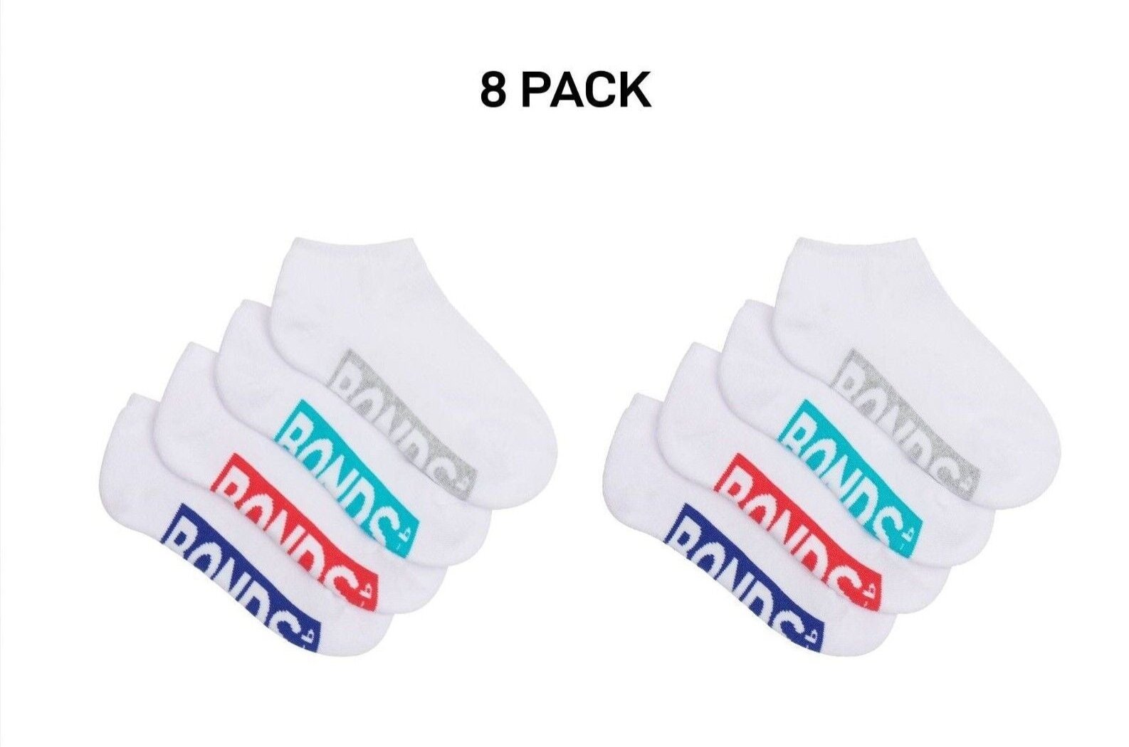 Bonds Kids Logo Light Low Cut Socks Comfy Lightweight Breathable 8 Pack RXU74W