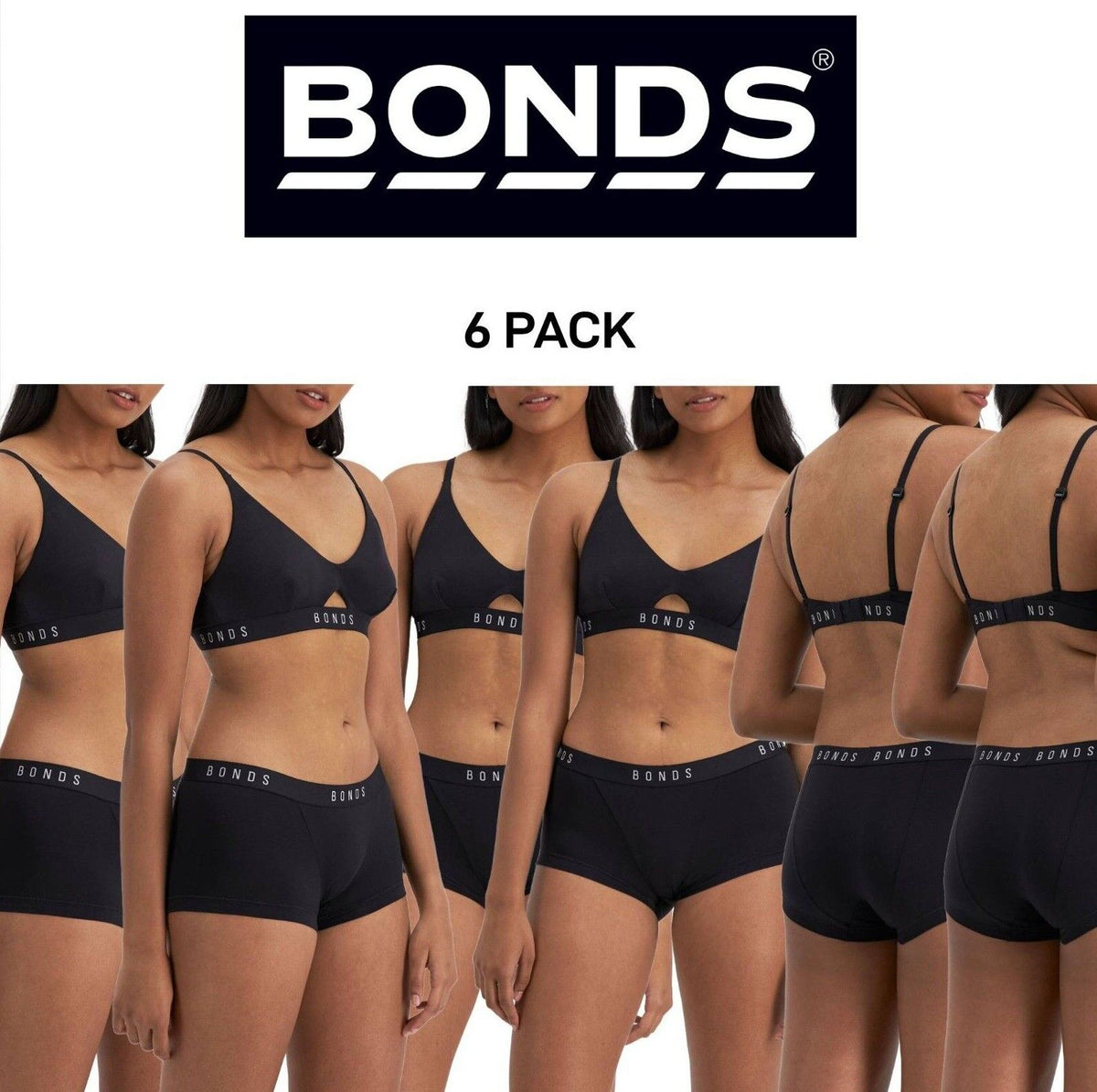 Bonds Womens Originals Boyfit Undies Comfy Soft Stretchy Waist Fit 6 Pack WVGJA