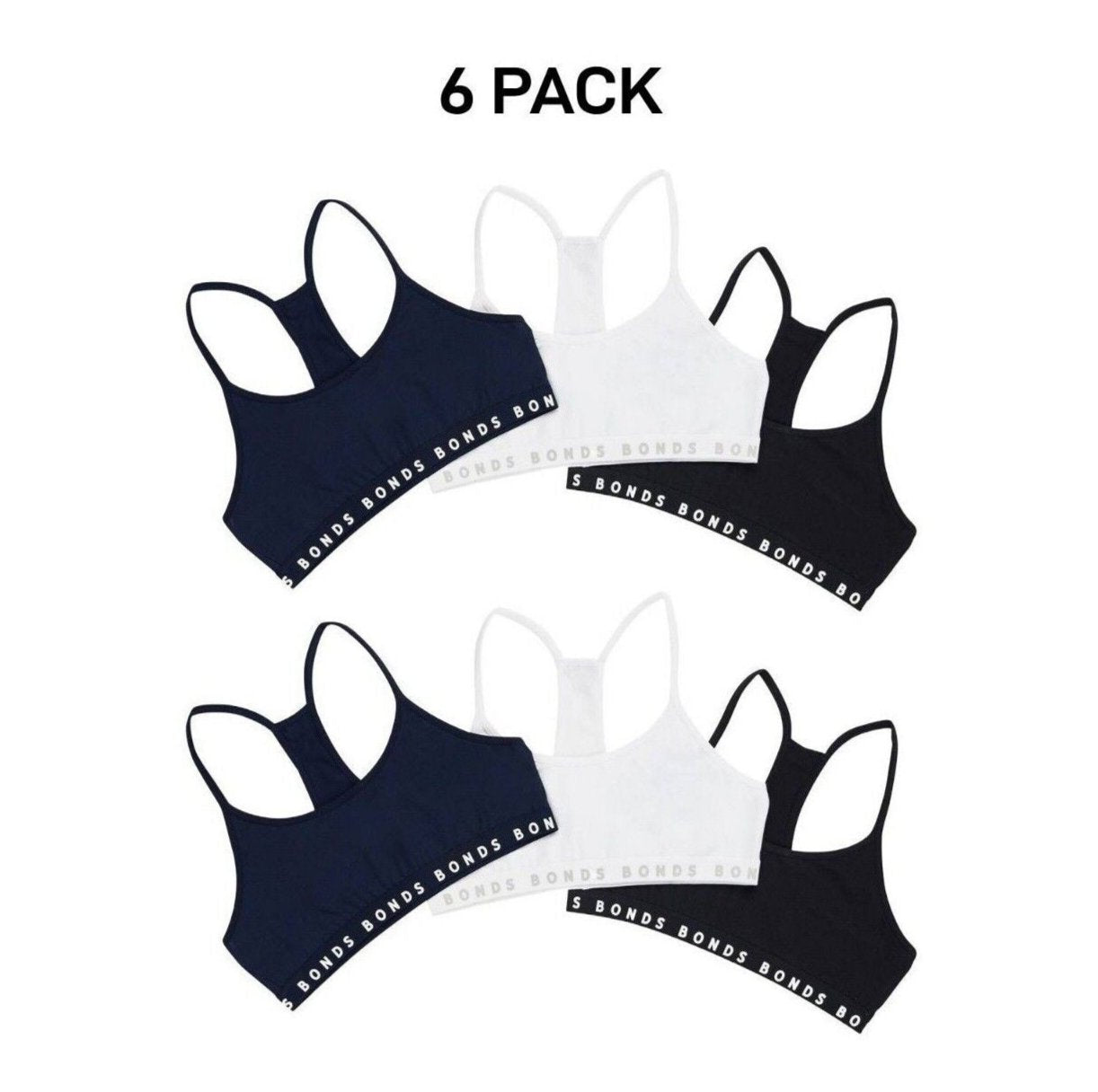 Bonds Girl Hipster Racer Crop Non-Slip Strap Racerback Shape Bra 6 Pack UWPT3A