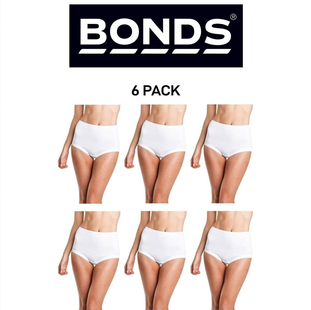 Bonds Womens Cottontails Full Brief With Lycra Comfortable Coverage 6 Pack WUFQA