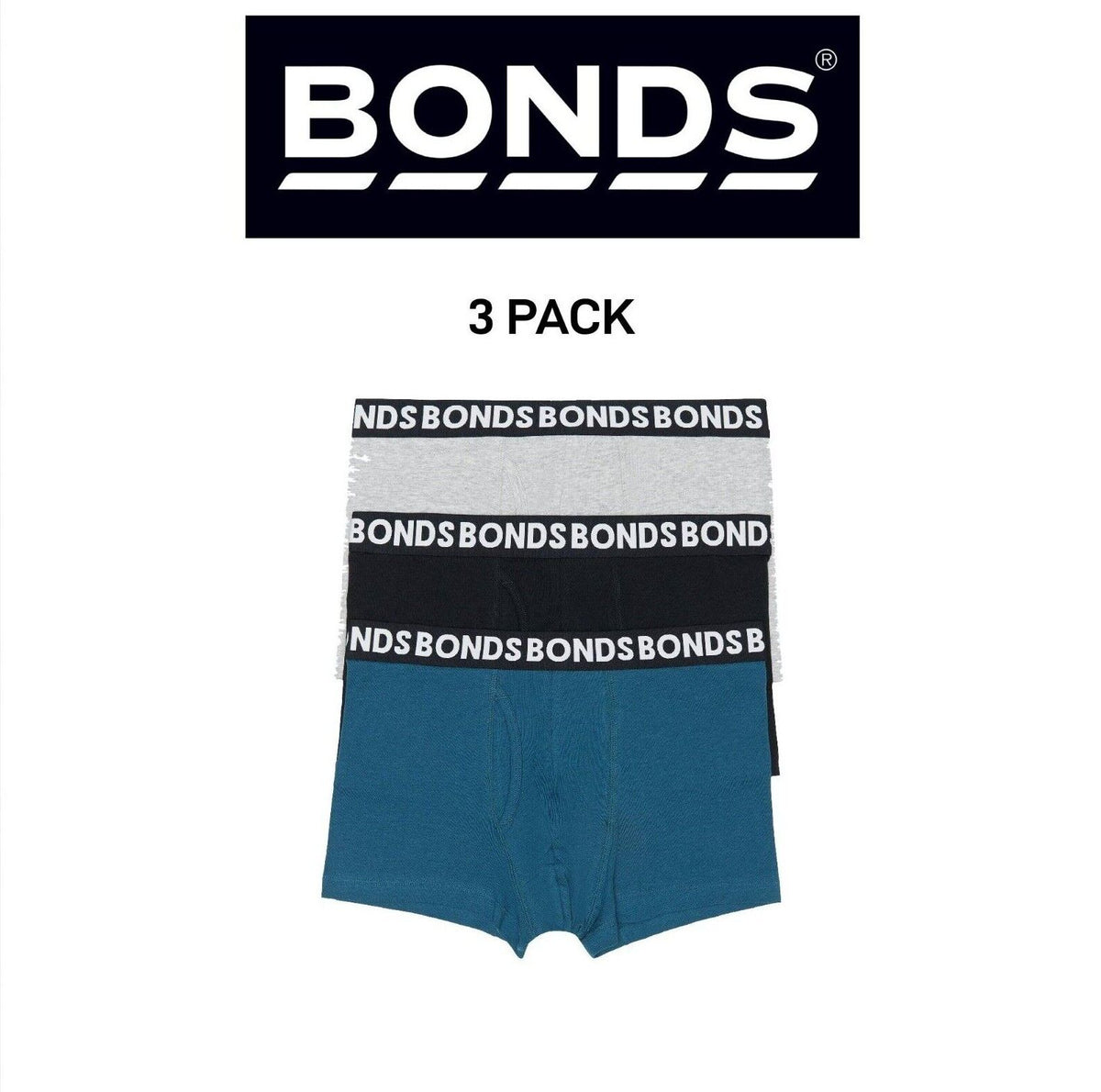 Bonds Mens Everyday Trunk Stretchable Soft Waistband Underwear 3 Pack MWPY3A