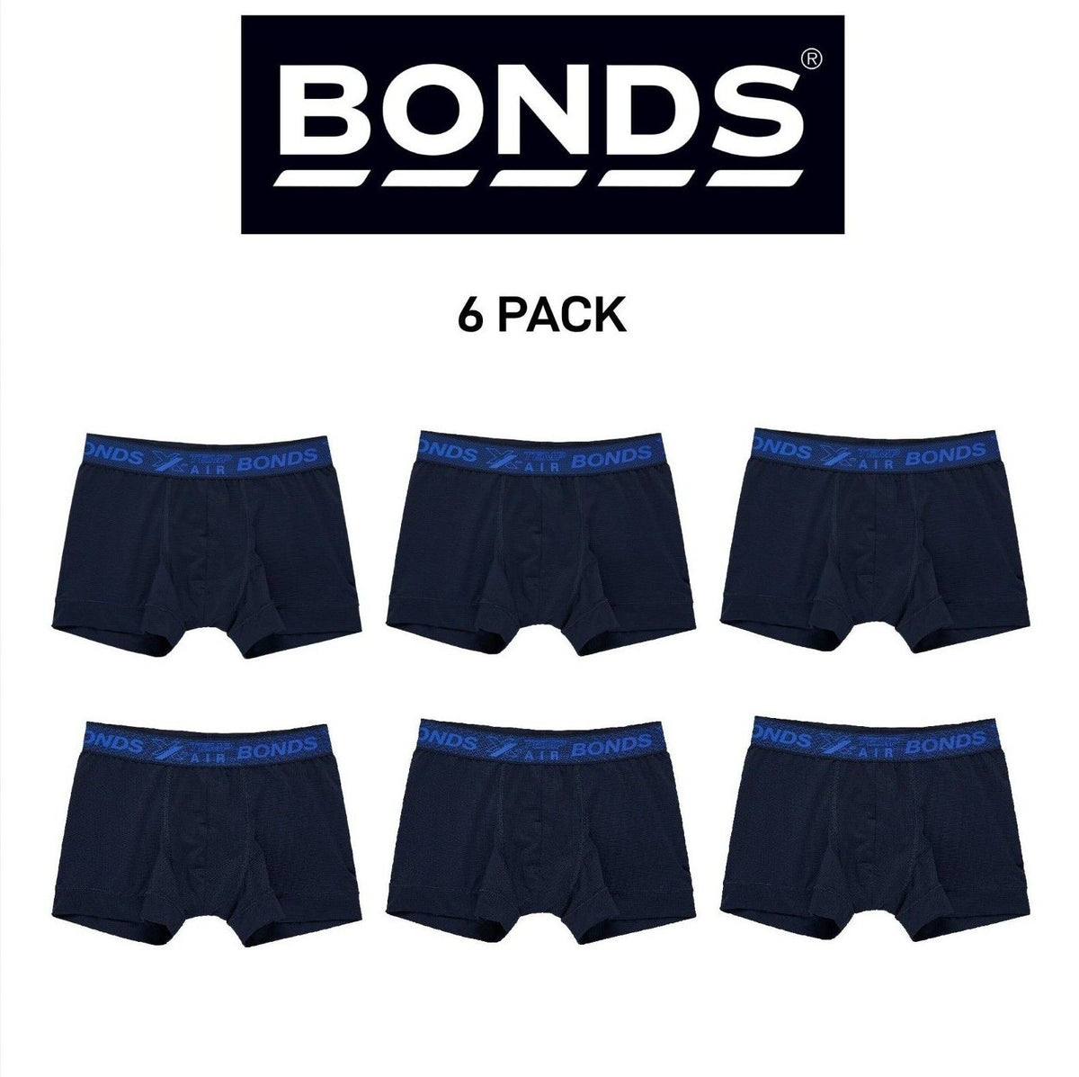 Bonds Boys X-Temp Air Trunk Moisture Wicking Double Lined Pouch 6 Pack UWTF1A