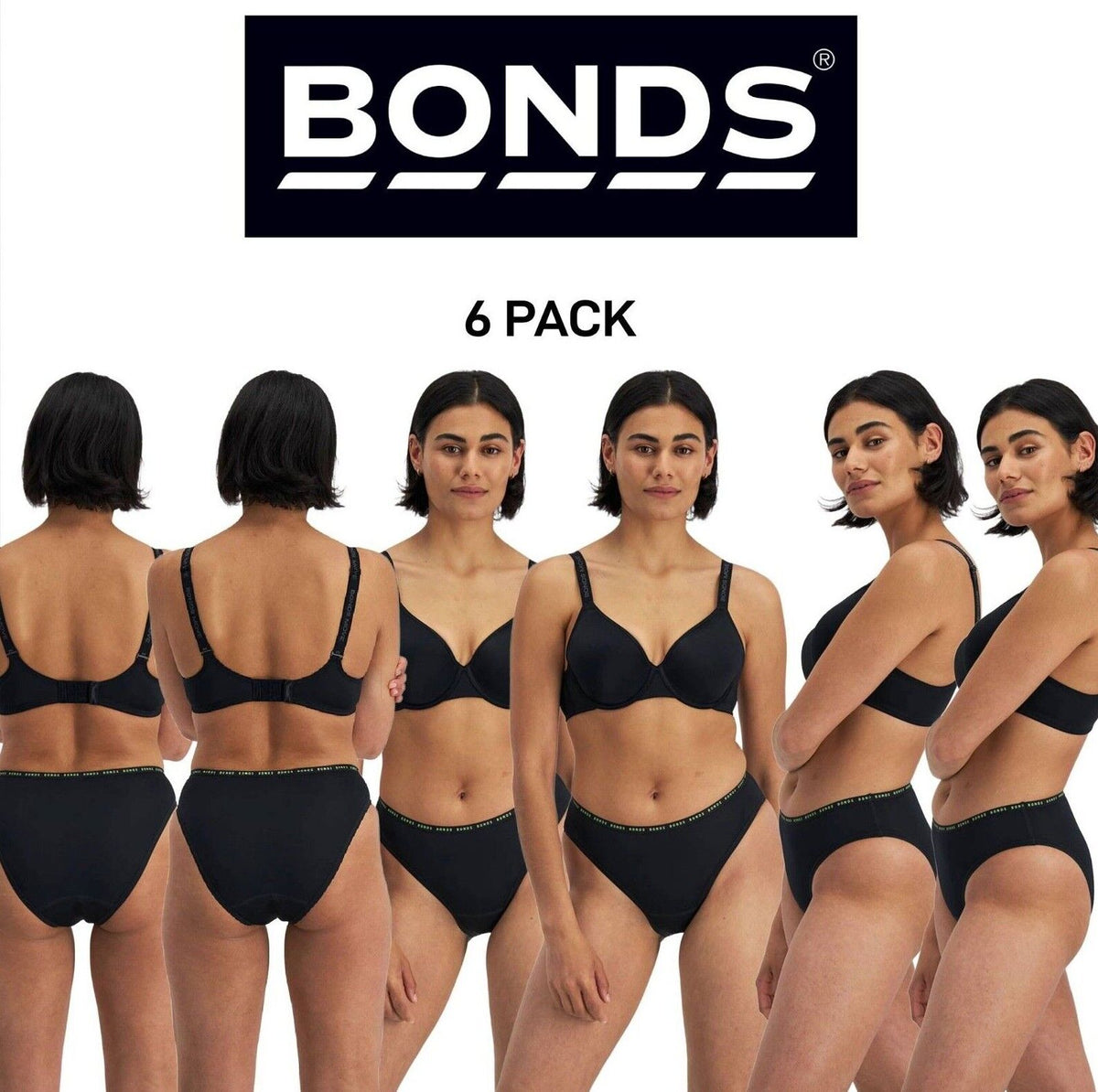 Bonds Womens Damn Dry Active Hi Bikini Protect Odours & Light Leaks 6 Pack WRJC