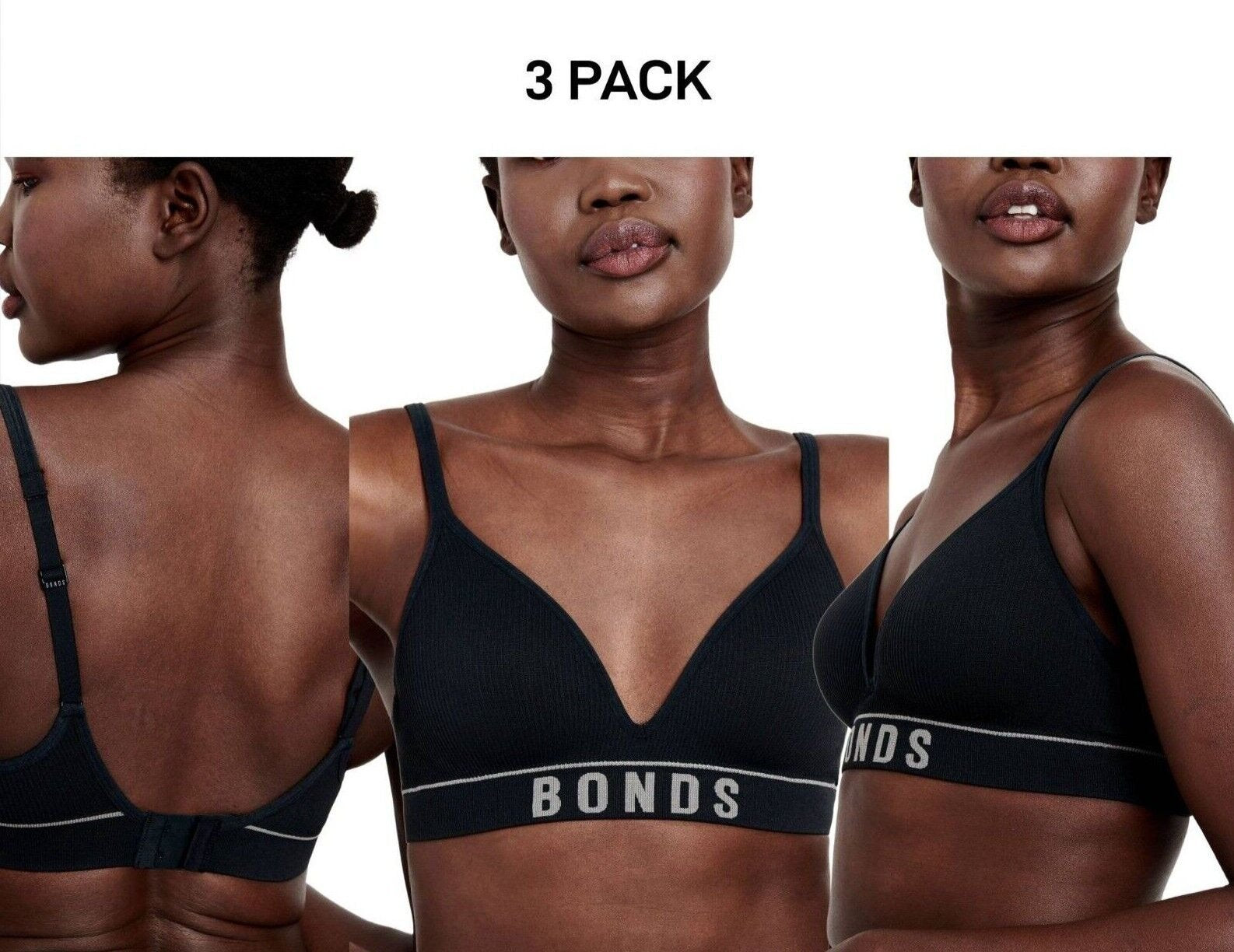 Bonds Womens Retro Rib Wirefree Tee Bra Comfortable & Stretchable 3 Pack YXF7Y