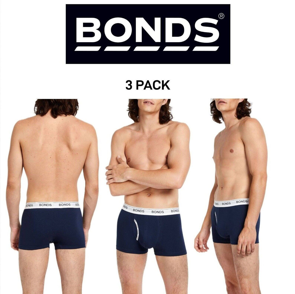 Bonds Mens Guyfront Trunk Stretchy Cotton Fabric Elastic Waistband 3 Pack MZVJ