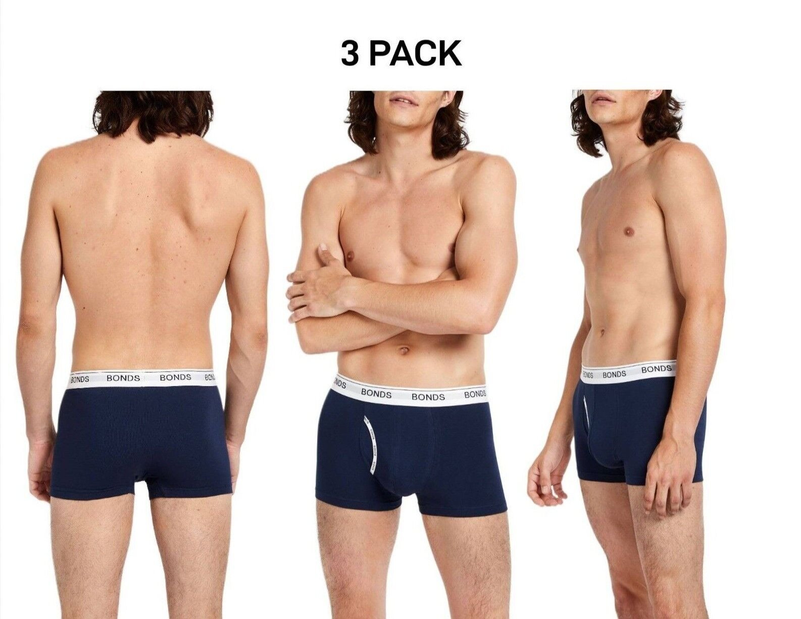 Bonds Mens Guyfront Trunk Stretchy Cotton Fabric Elastic Waistband 3 Pack MZVJ