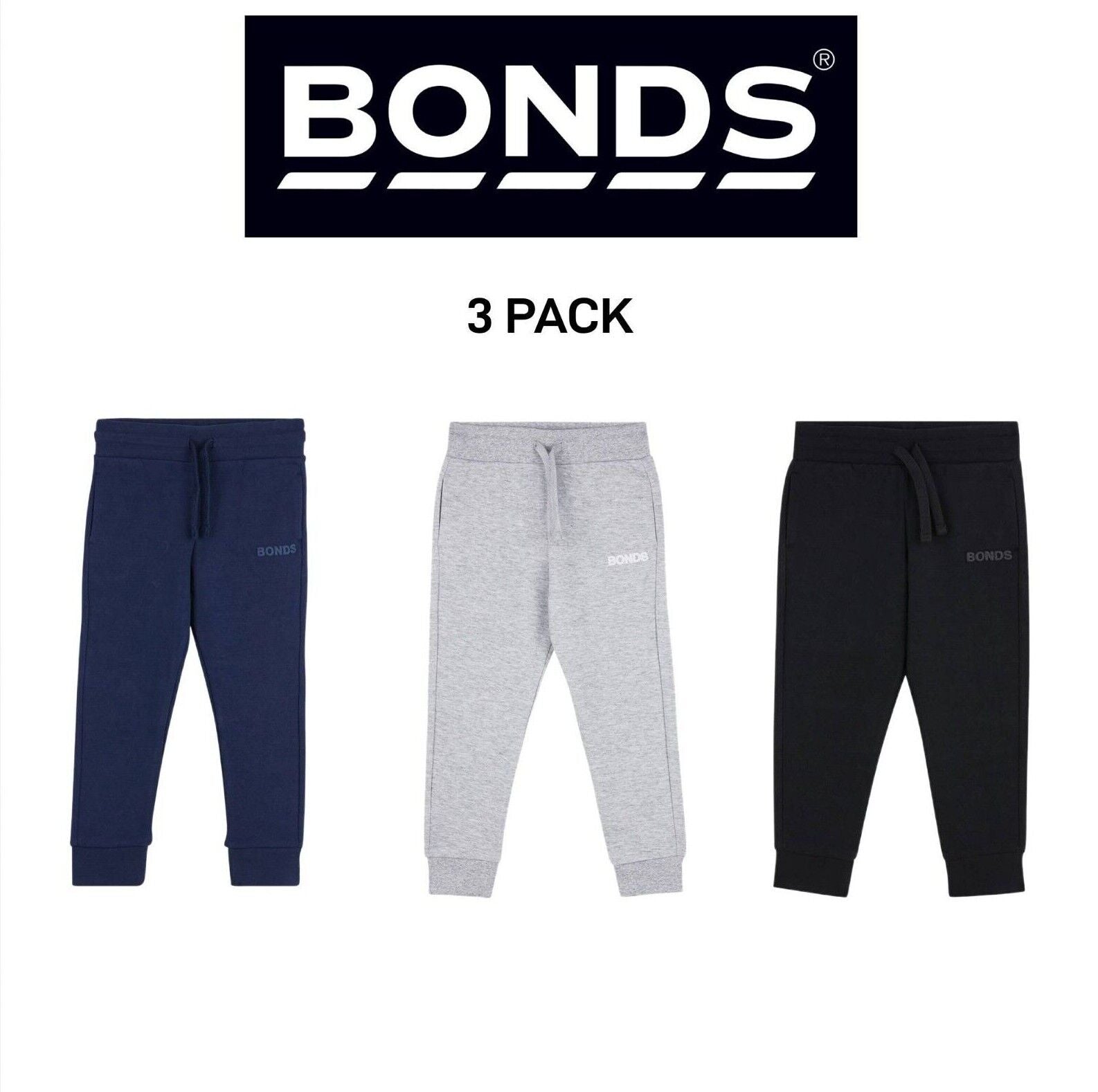 Bonds Baby Tech Sweats Trackie Lightweight and Warm Sporty Style 3 Pack KVQRA