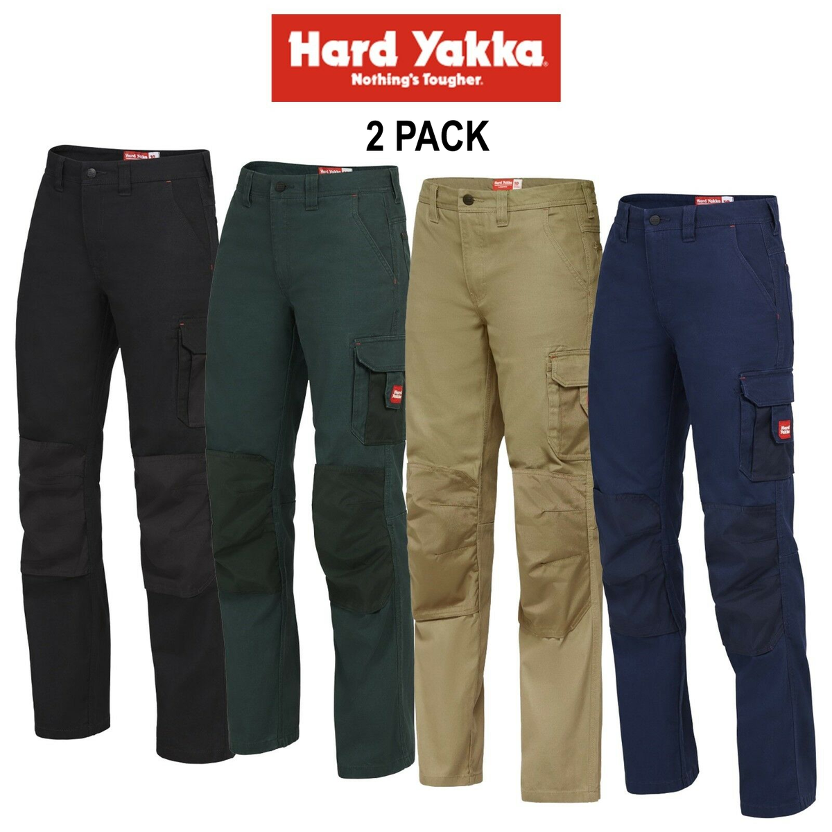  Hard Yakka 2 Pack Legends Work Tough Pants Cargo Panama Weave Cotton Y08079