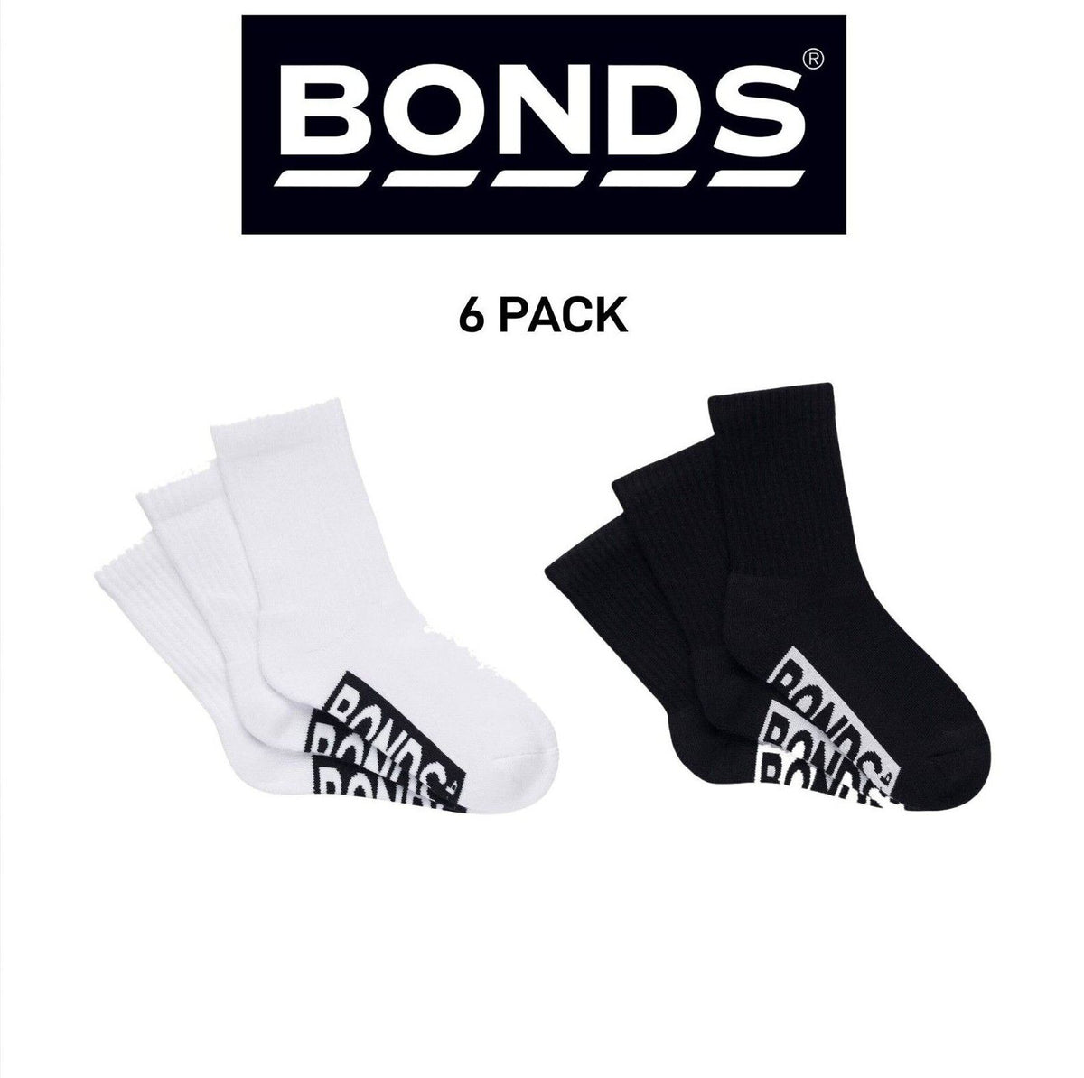 Bonds Kids Cushioned Crew Cushioned Smooth Toe Seams Socks 6 Pack RXUY3N