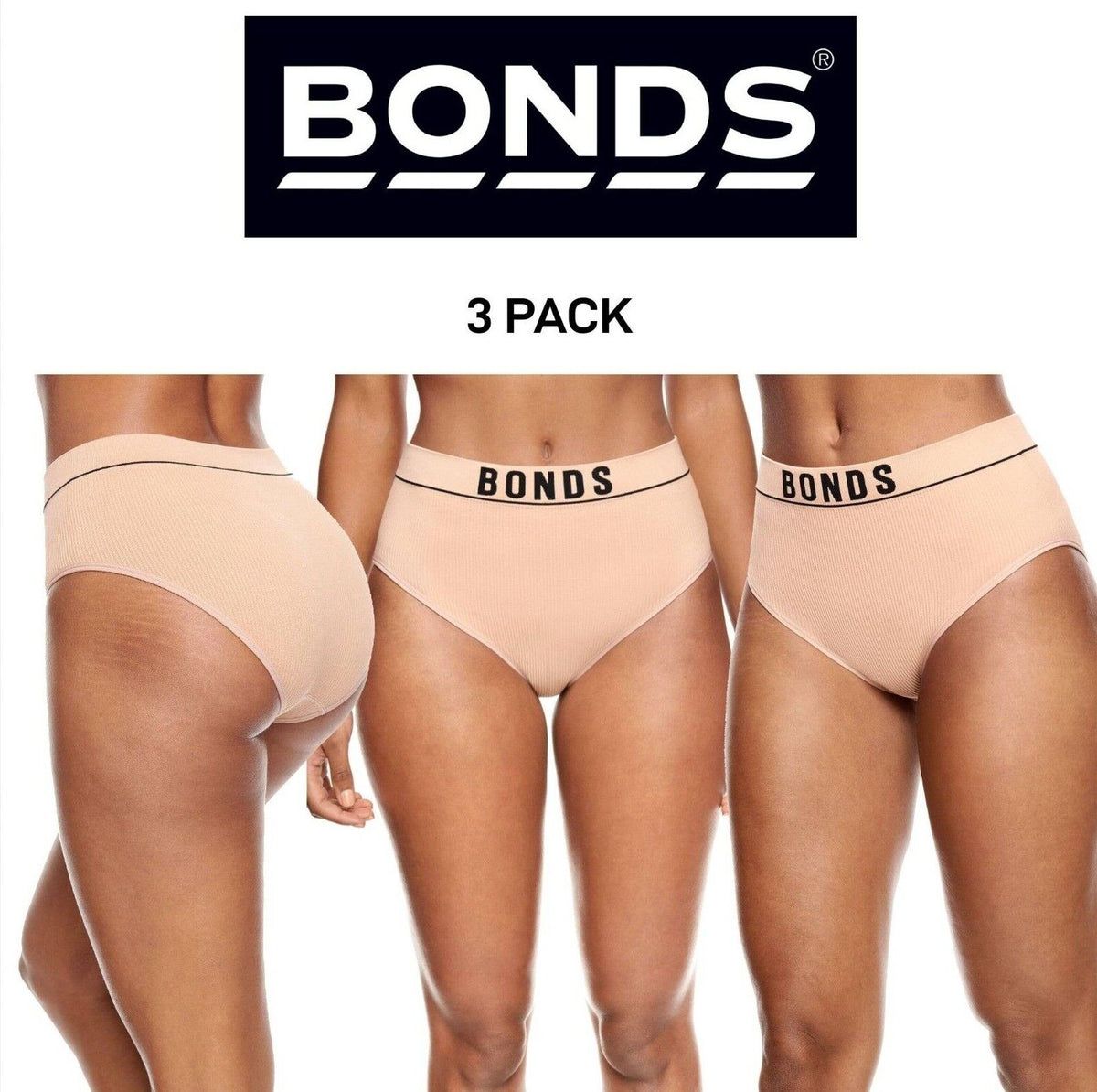 Bonds Womens Retro Rib Seamless Hi Hi Ultimate Comfort Stretchy Rib 3 Pack WU8FT