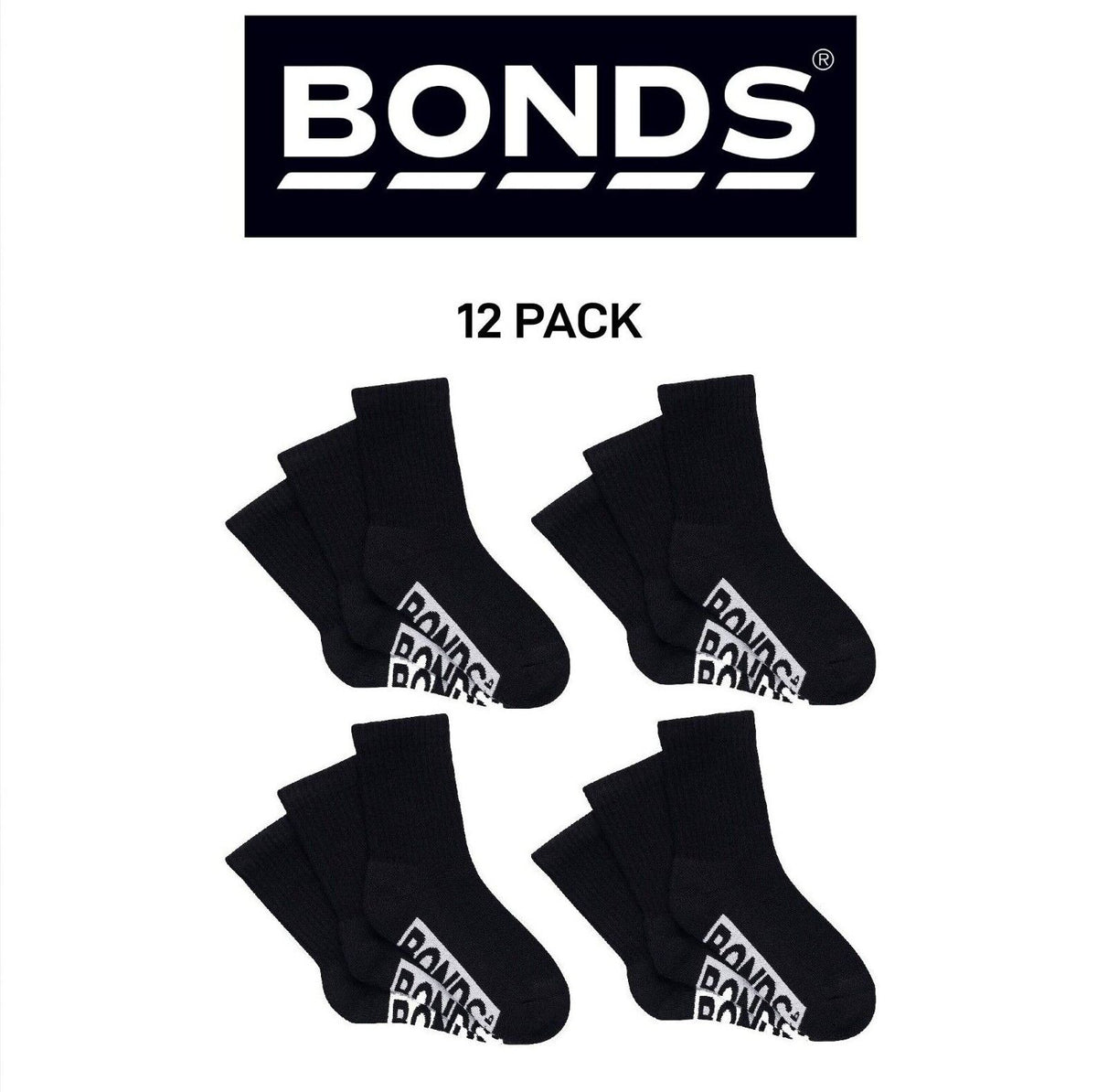 Bonds Kids Cushioned Crew Cushioned Smooth Toe Seams Socks 12 Pack RXUY3N