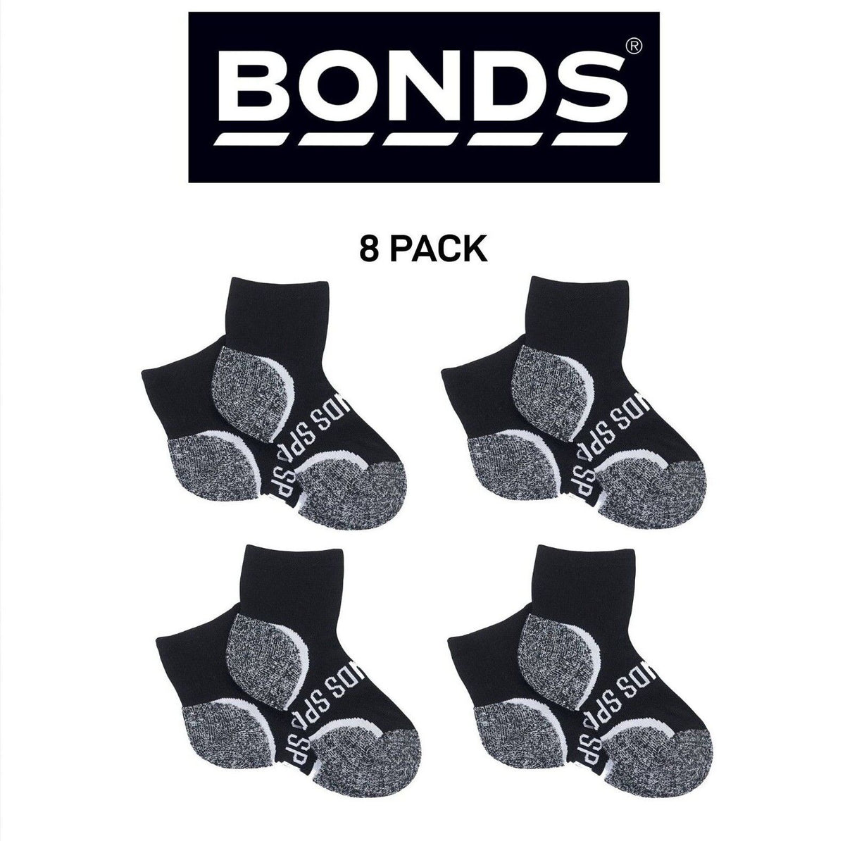 Bonds Kids Ultimate Comfort Quarter Crew Extra Cushioning Socks 8 Pack RY8K2N