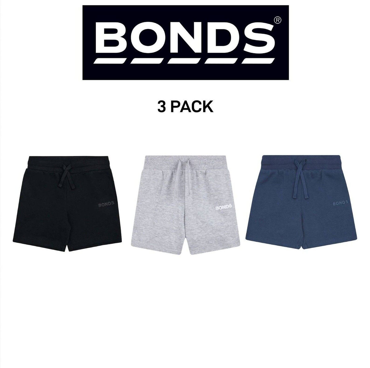 Bonds Kids Tech Sweats Short Lightweight Sporty Soft Rib Waistband 3 Pack KW93K