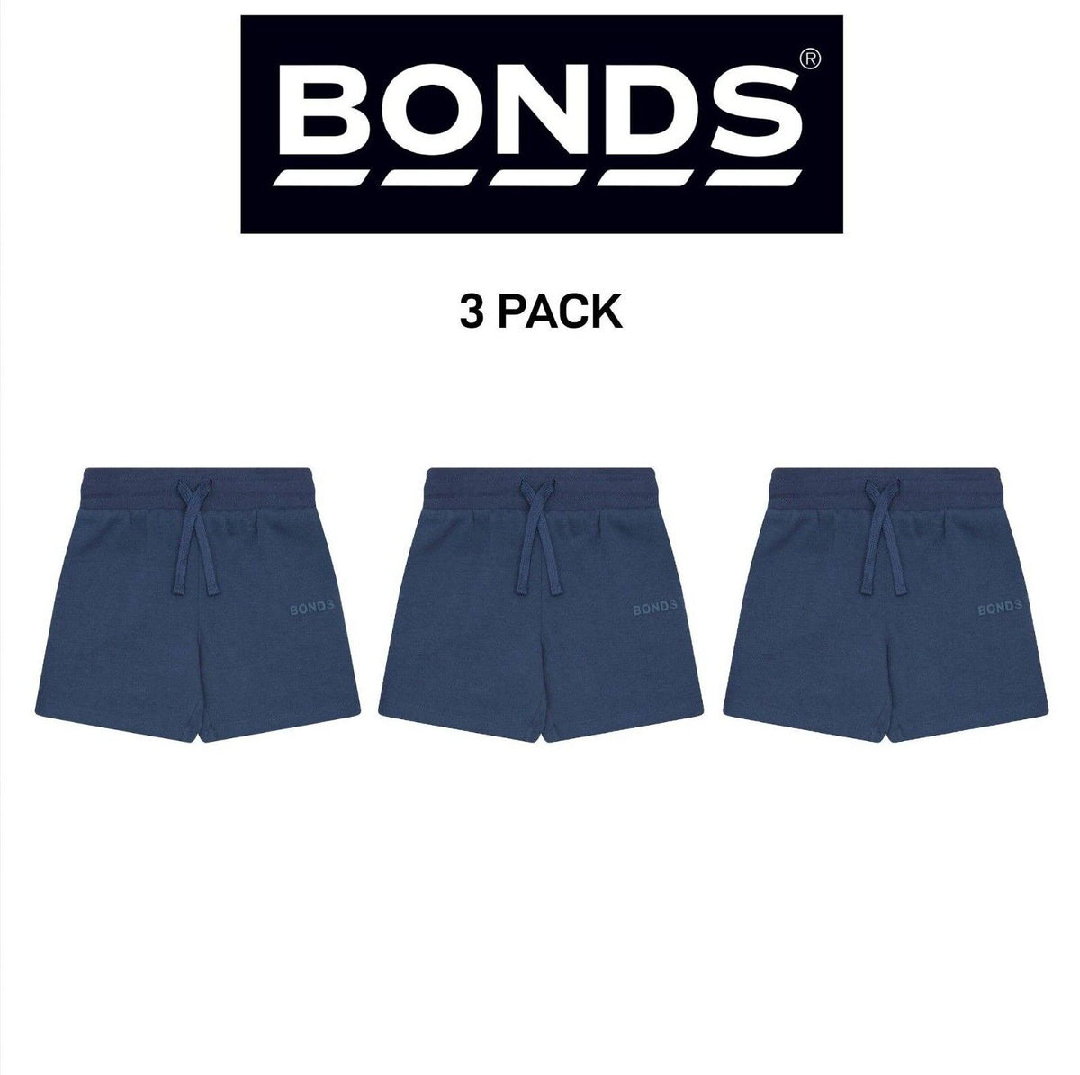 Bonds Kids Tech Sweats Short Lightweight Sporty Soft Rib Waistband 3 Pack KW93K