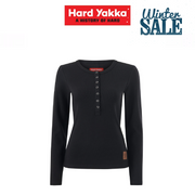 WINTER SALE Hard Yakka Womens Wafffle Knit Snap Button Long Thin Henley Y08237