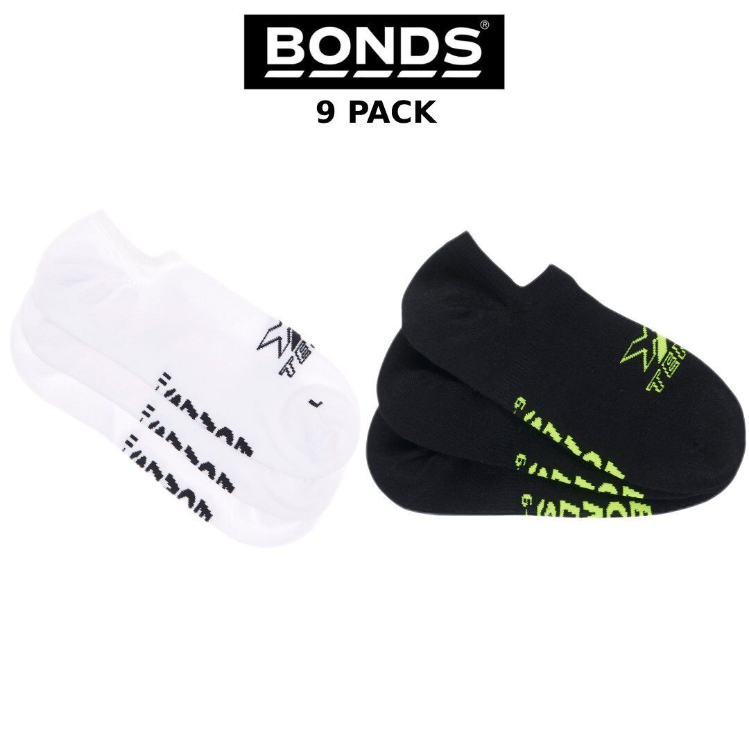 Bonds Mens Active X-Temp No Show 9 Pack Socks Non Slip White Sports Sock SXX43N