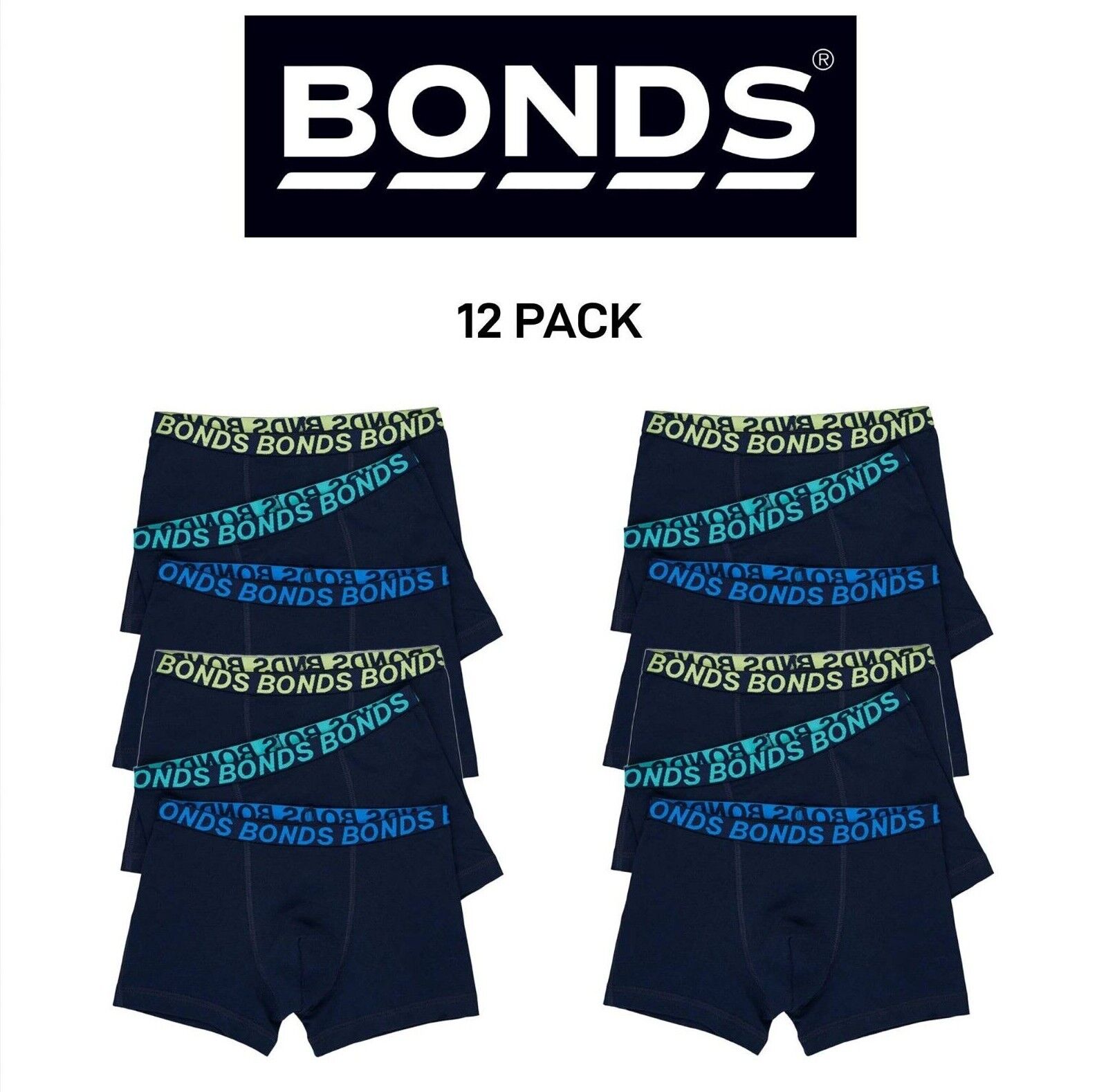 Bonds Boys Trunk Sport Moisture Wicking Cool Dry Comfort Covered 12 Pack UWKN3A