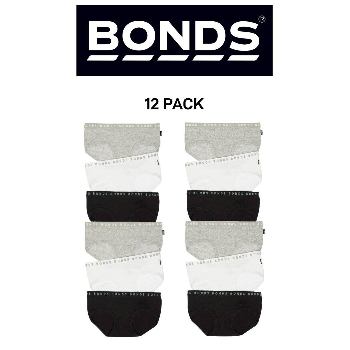 Bonds Womens Hipster Boyleg Soft Cotton Flattering Low Leg Line 12 Pack WUFMA