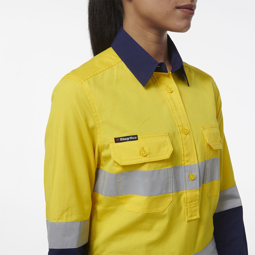 KingGee Women Workcool Vented Closed Front Reflective Shirt K44230-Collins Clothing Co