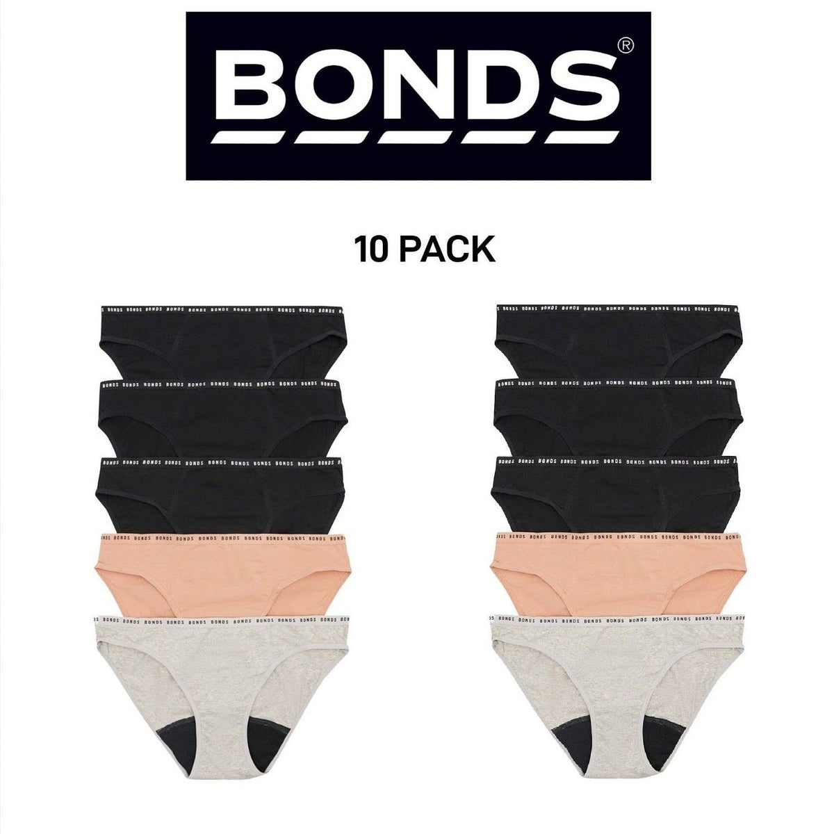 Bonds Womens Bloody Comfy Period Bikini Moderate Easy Wash & Wear 10 Pack WR4DA