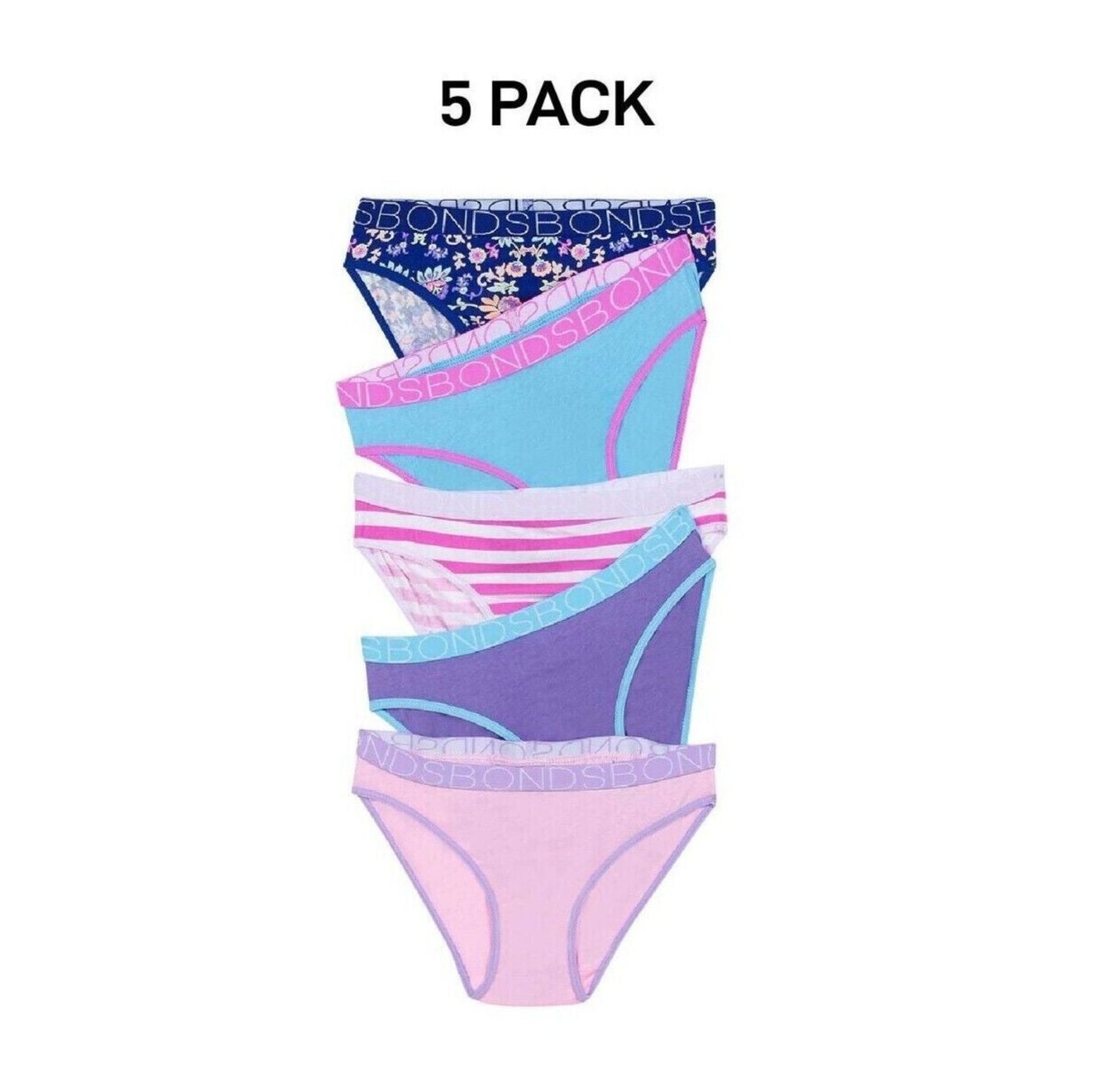 Bonds Girls Bikini Soft and Stretchy Fit Perfect Everyday Coverage 5 Pack UWNV5A