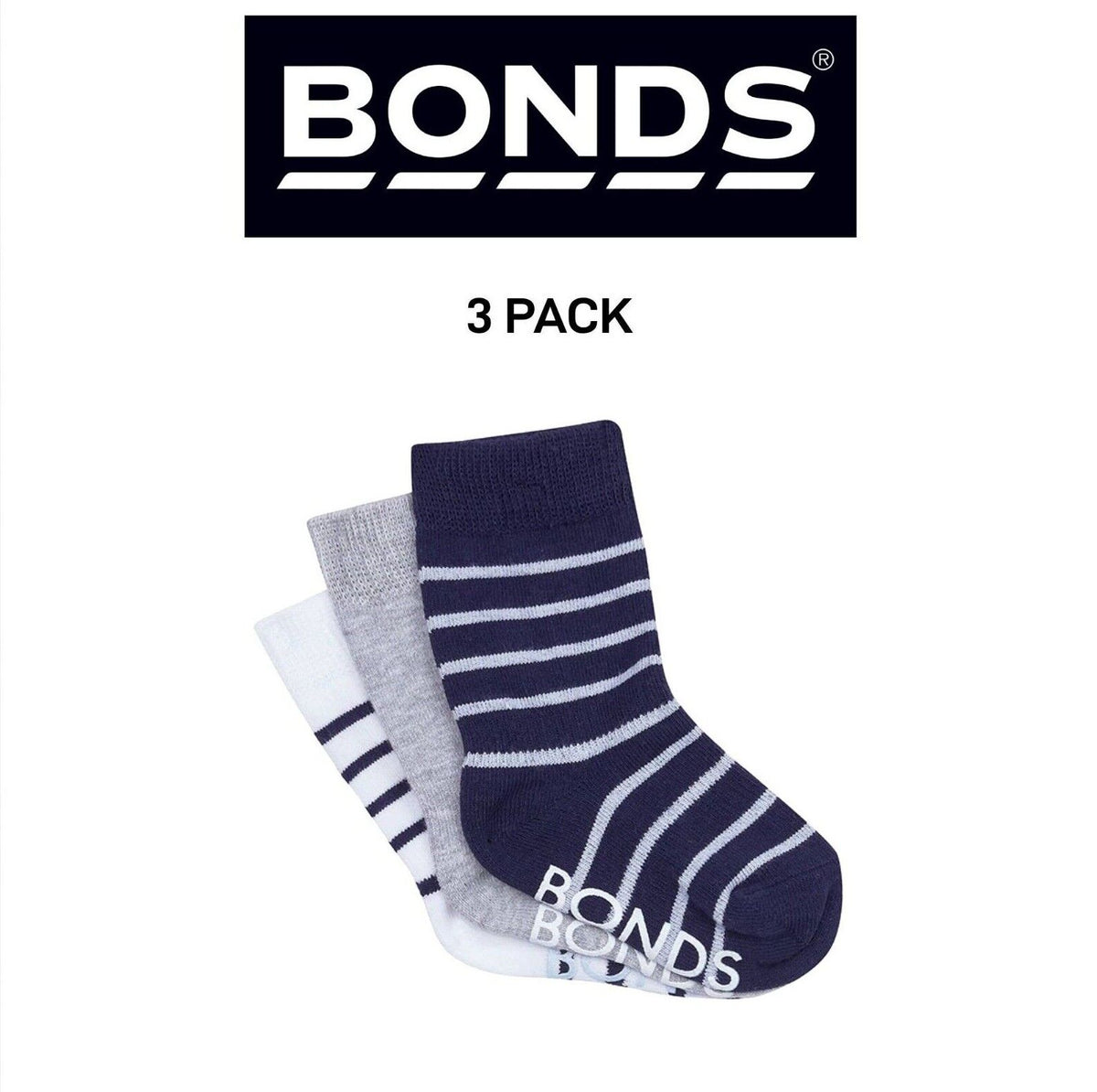 Bonds Baby Stay On Crew Socks with Grippy Soles Breathable Cotton 3 Pack RXQ33N