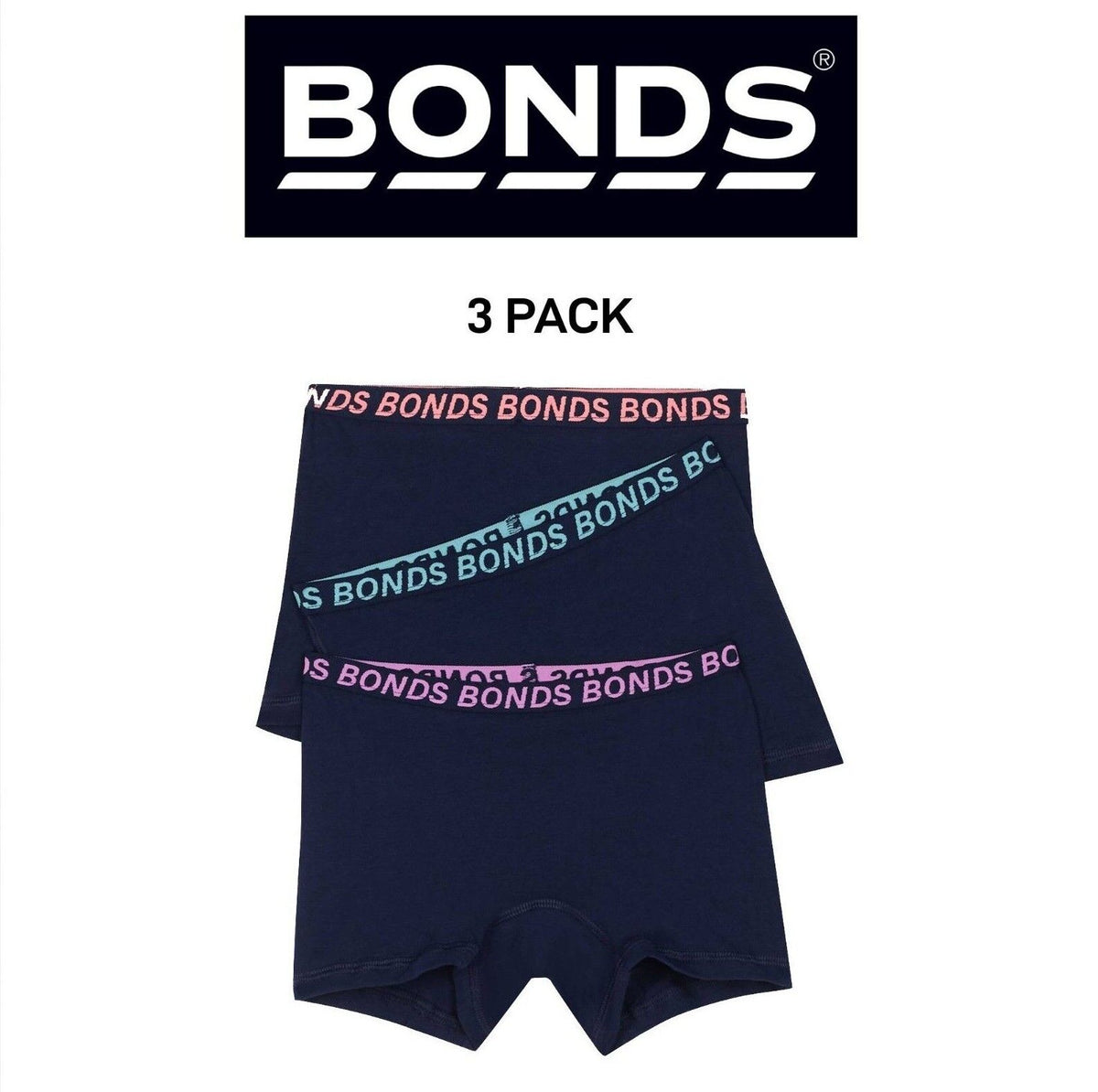Bonds Girls Sport Shortie Soft Elastic Great Coverage Dry & Comfy 3 Pack UWCT3A