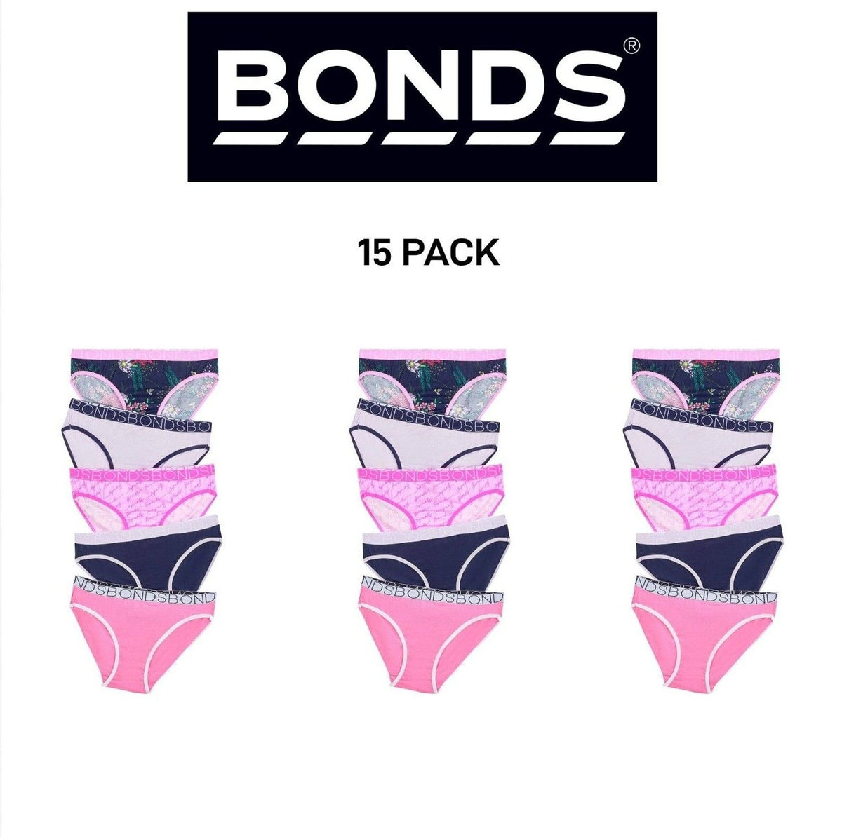 Bonds Girls Bikini Soft and Stretchy Perfect Everyday Coverage 15 Pack UWNV5A