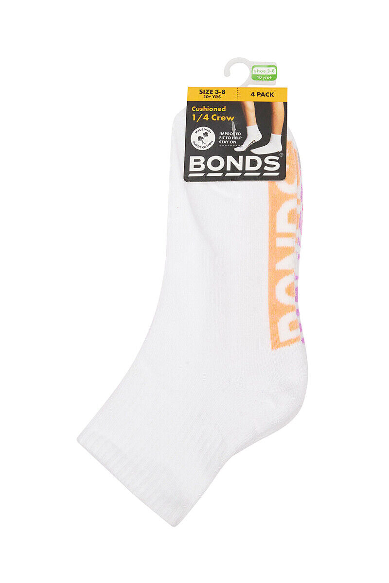 Bonds Kids Logo Light Quarter Crew Socks Comfy Mesh Cooling Zones 16 Pack RXU64W