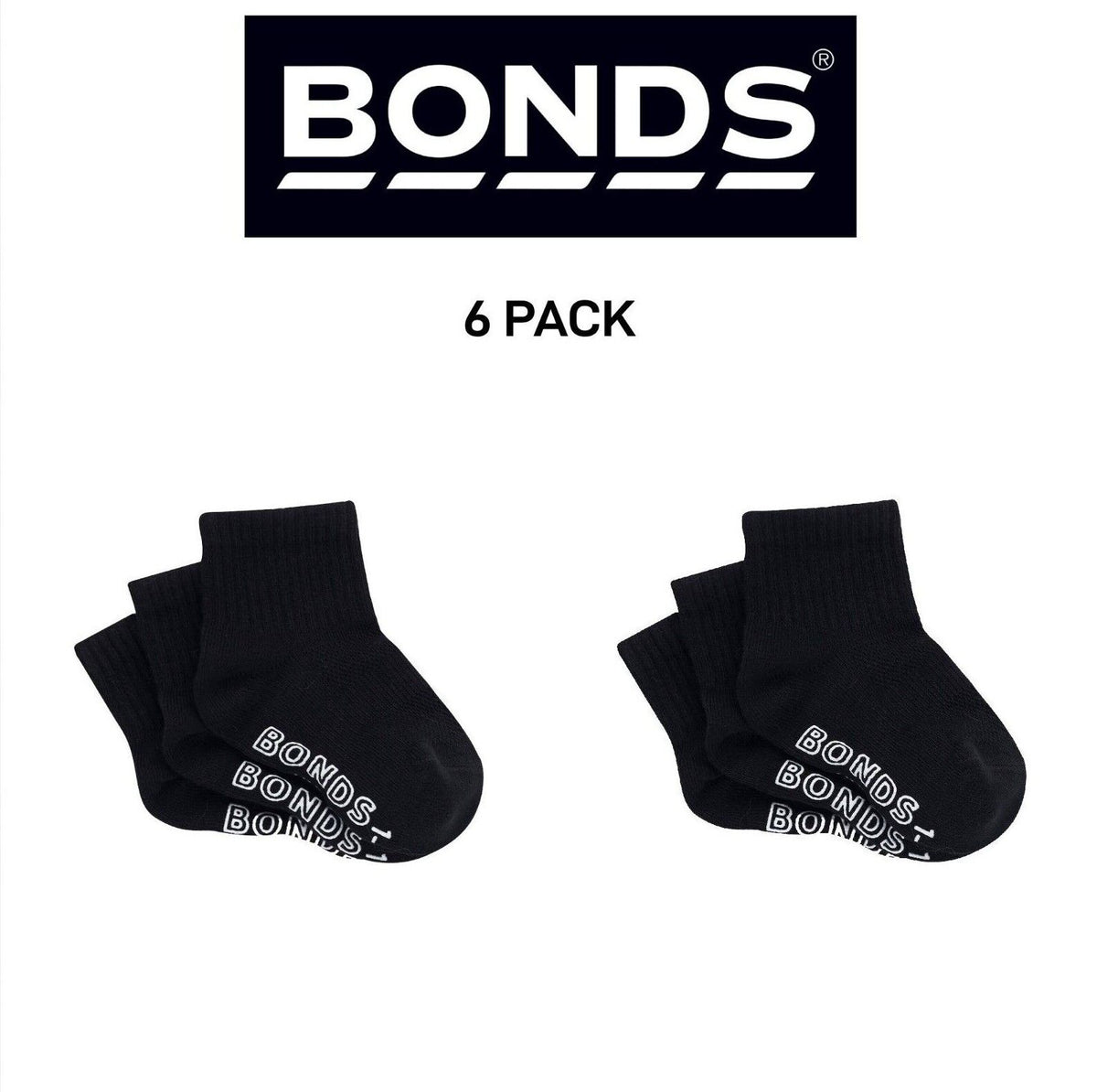 Bonds Baby Lightweight Quarter Crew Sock Comfy Cotton Grip Soles 6 Pack RXU83N
