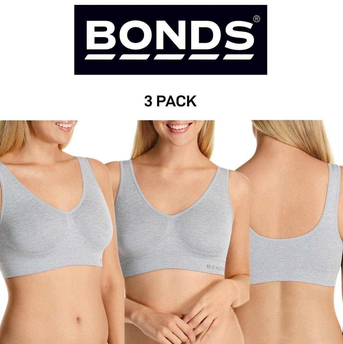 Bonds Womens Comfy Crop Regular Super Soft Flexible Wirefree Bra 3 Pack WVLHY