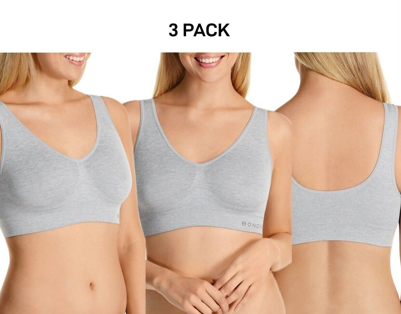 Bonds Womens Comfy Crop Regular Super Soft Flexible Wirefree Bra 3 Pack WVLHY