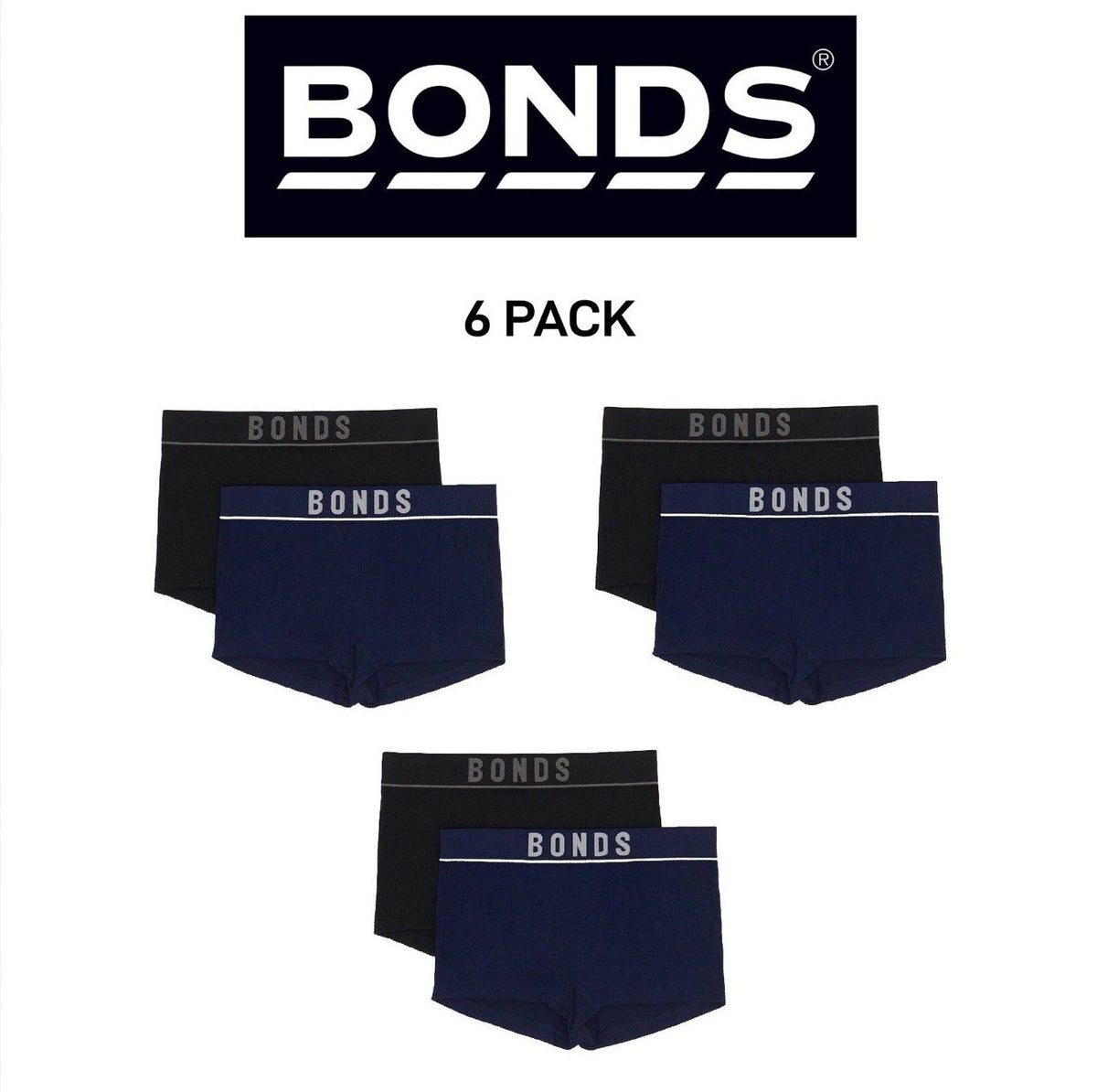 Bonds Girls Original Rib Shortie Soft Stretchy Ultimate Comfort 6 Pack UWLL2A