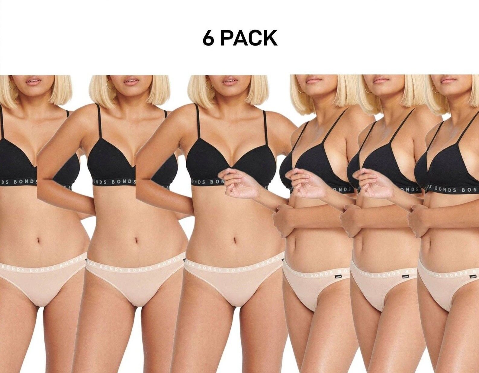 Bonds Womens Hipster Refined Gee Stretchable and Comfortable Undie 6 Pack WUVEA