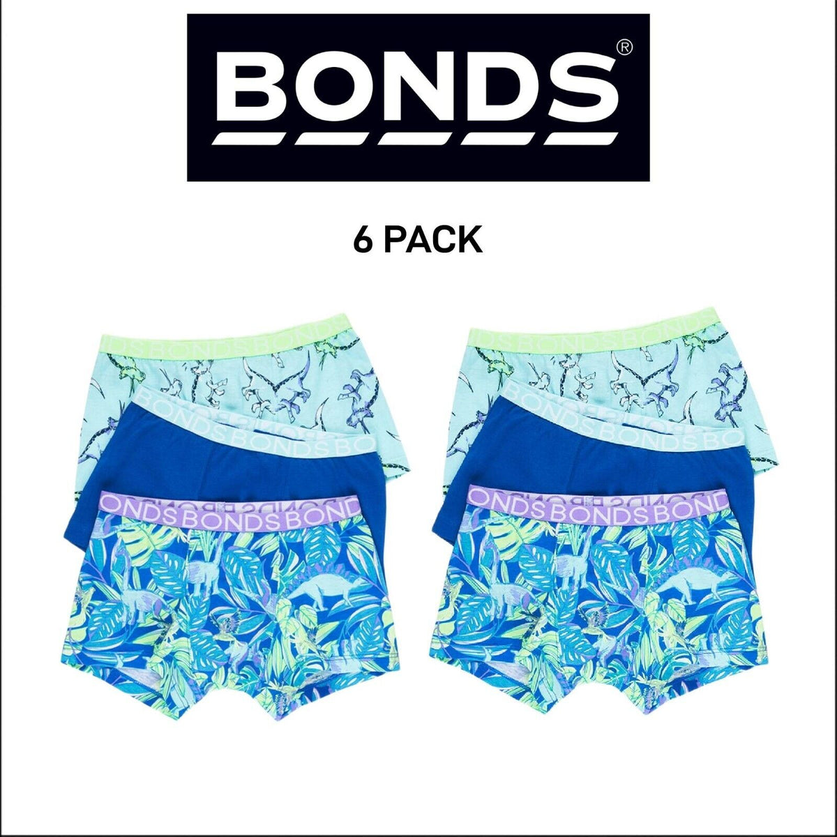 Bonds Boys Trunk Classic Branded Soft Elastic Stretch Waistband 6 Pack UXYJ3A
