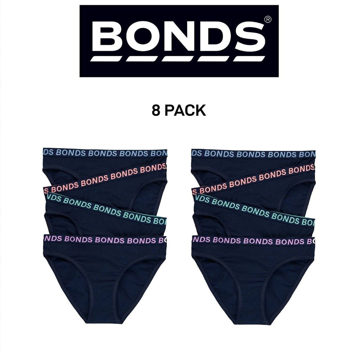 Bonds Girls Bikini Sport Ultimate Comfy and Fresh Moisture Wicking 8 Pack UWKL4A