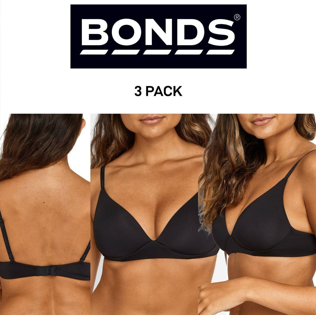 Bonds Womens Invisi Wirefree Bra Ultimate Comfort Soft Smooth Shape 3 Pack YXC6Y