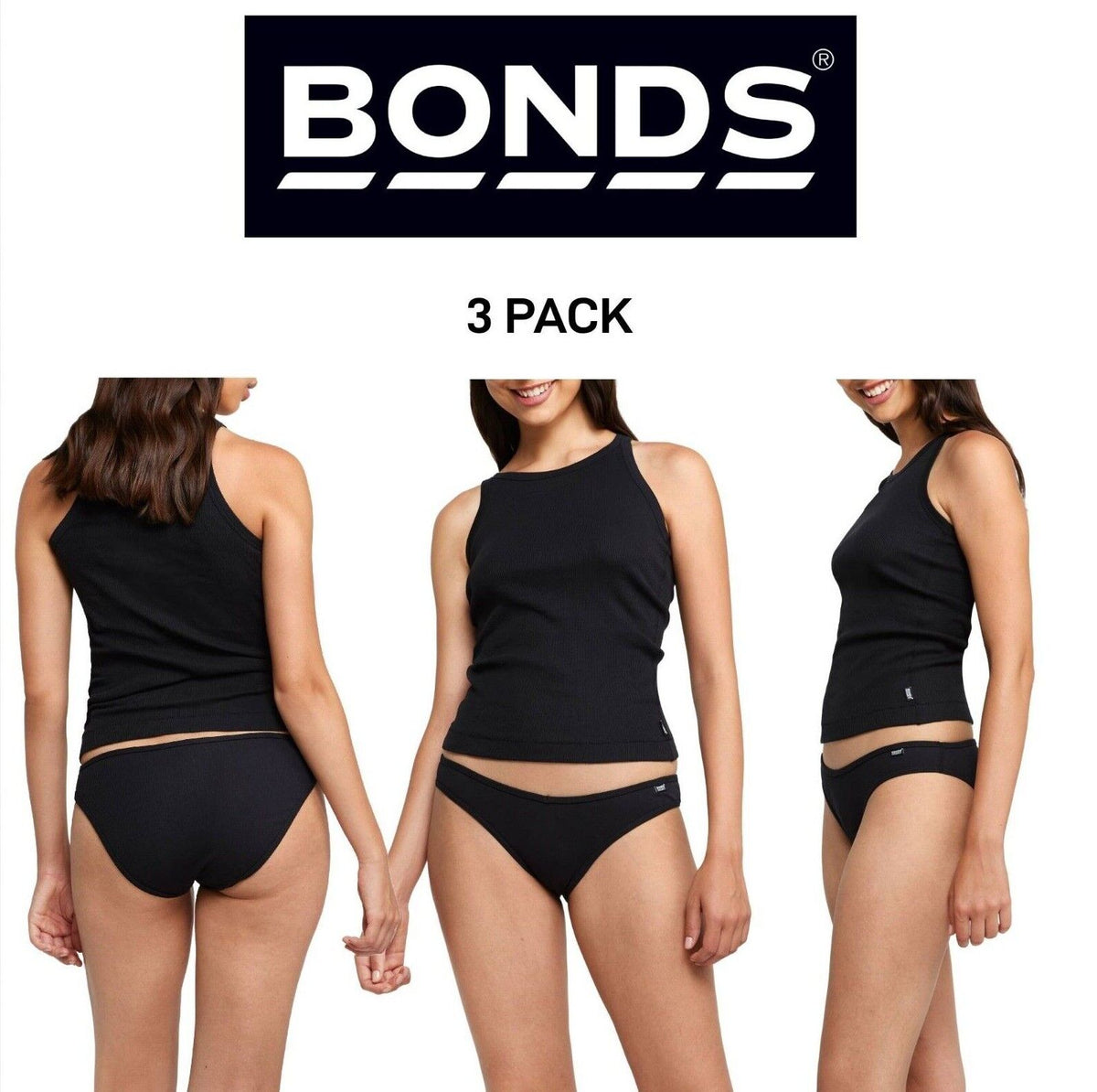 Bonds Womens Organics Ribbed Bikini Soft Skin Comfort Classic Brief 3 Pack WTHU